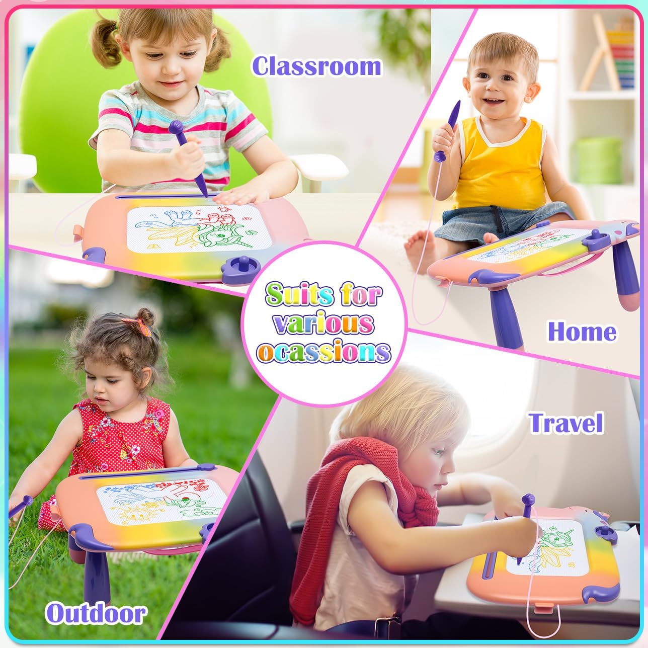 **Magnetic Drawing Board for Toddlers 1-3 Years - Educational Doodle Board for Boys & Girls - Unicorn Toys for Kids - Perfect Christmas & Birthday Gift for 1, 2, 3 Year Olds - Ideal for Home, Travel & Preschool Learning**