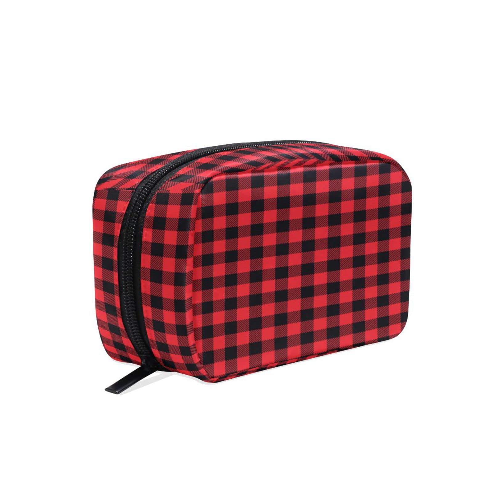 Red Plaid Travel Makeup Bag for Women - Portable Cosmetic Organizer | Perfect for Purse & Gifts