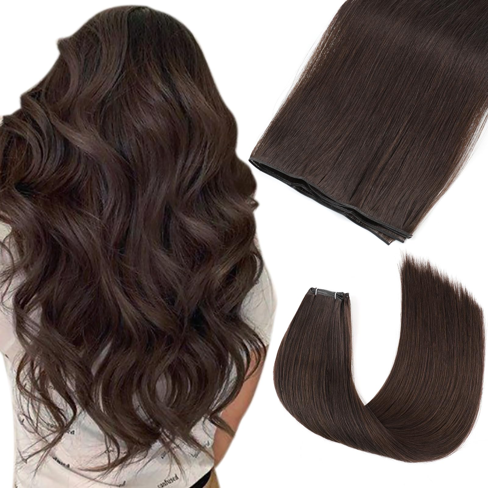 ABH AMAZINGBEAUTY Genius Weft Hair Extensions - 100% Real Human Hair, 60G Dark Brown #2, 22 Inch Straight Sew-In Extensions for Volume & Length | Perfect for Weddings, Parties & Daily Styling