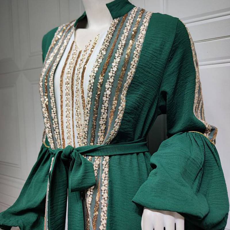 2-Piece Embroidered Sequin Arab Caftan Kaftan Dress Set with Inner Sleeveless Dress - Perfect for Eid, Wedding, Party & Special Occasions