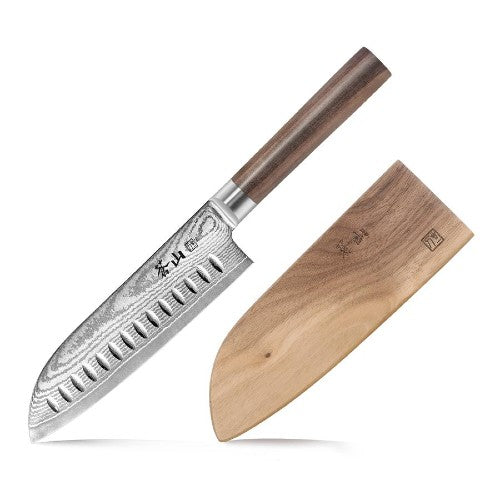 Cangshan 62755 J Series 7-Inch Santoku Knife with Walnut Sheath - Premium German Steel Blade for Professional Chefs & Home Cooking - Perfect for Slicing, Dicing & Chopping Vegetables, Meat & Fish