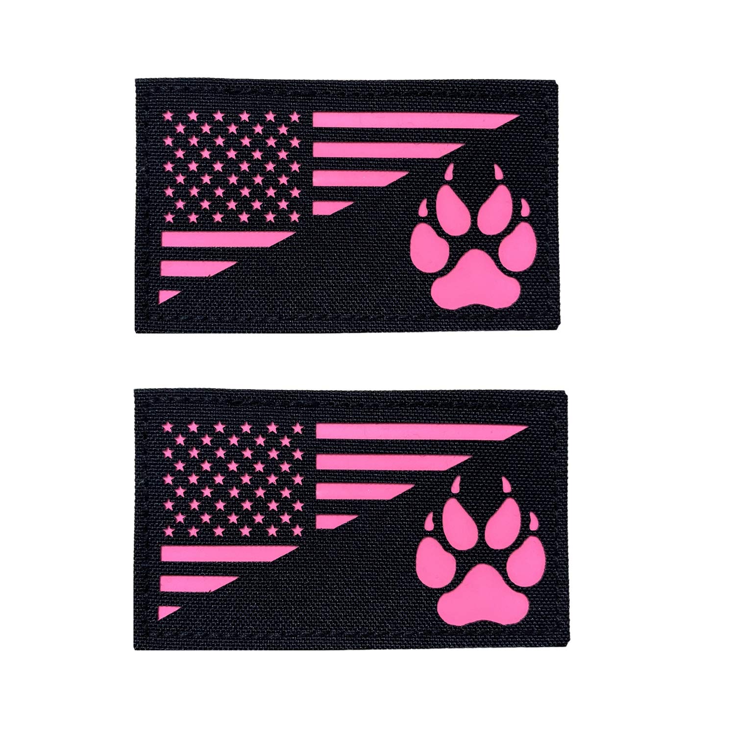 2 Pack Glow in Dark USA Flag Tactical Patches - Black Pink, Hook-Fastener Backing for Military Gear