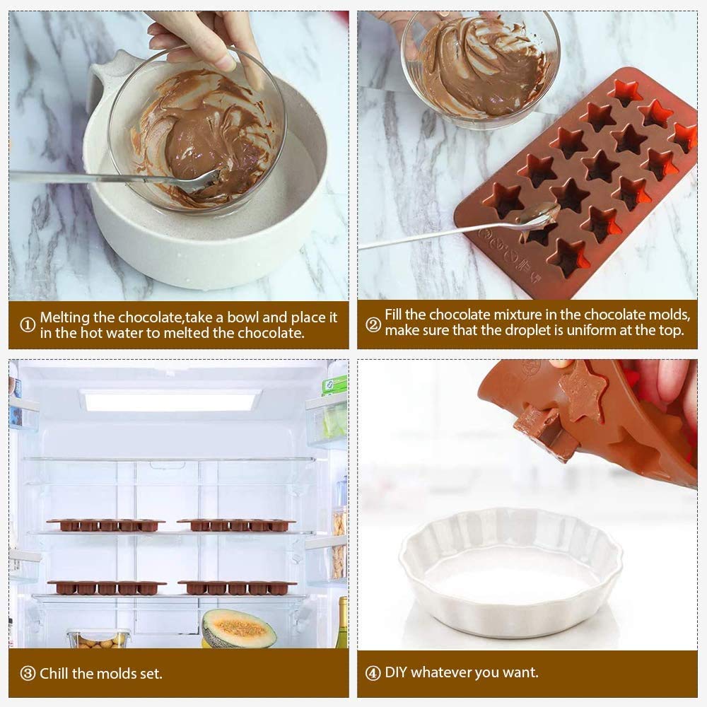 15 Cavity Silicone Chocolate Molds - Heart & Flower Shapes for Valentine's Day, DIY Candy, Cake Decor, Hot Cocoa, Jelly & Ice Cubes | Perfect for Romantic Gifts, Baking & Party Treats (Upside Star Design)