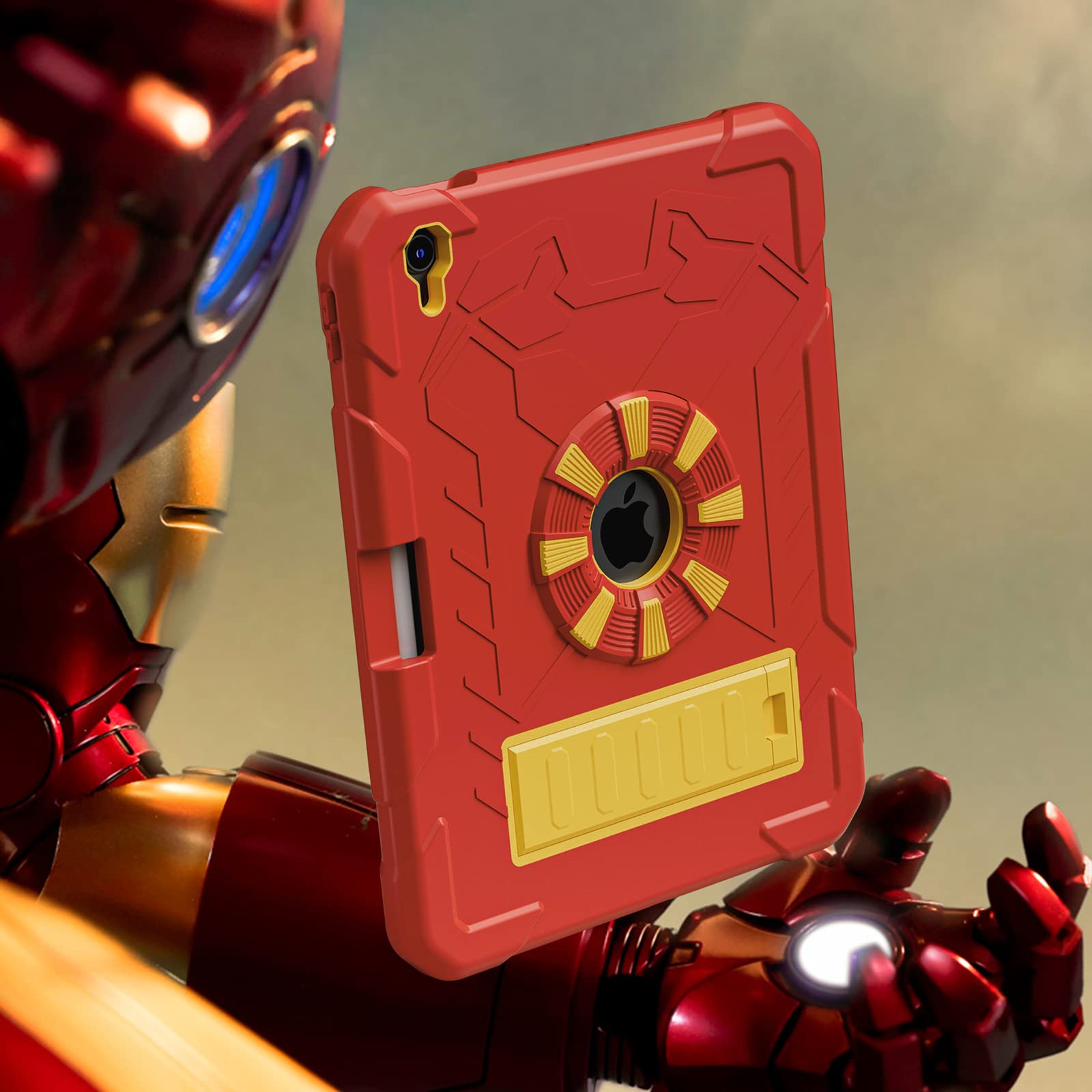 SIBEITU iPad Air 5/4 Case with Stand & Pencil Holder - Slim Shockproof Protective Cover for iPad Air 10.9 Inch (Red & Gold) - Perfect for Work, Study, and Travel