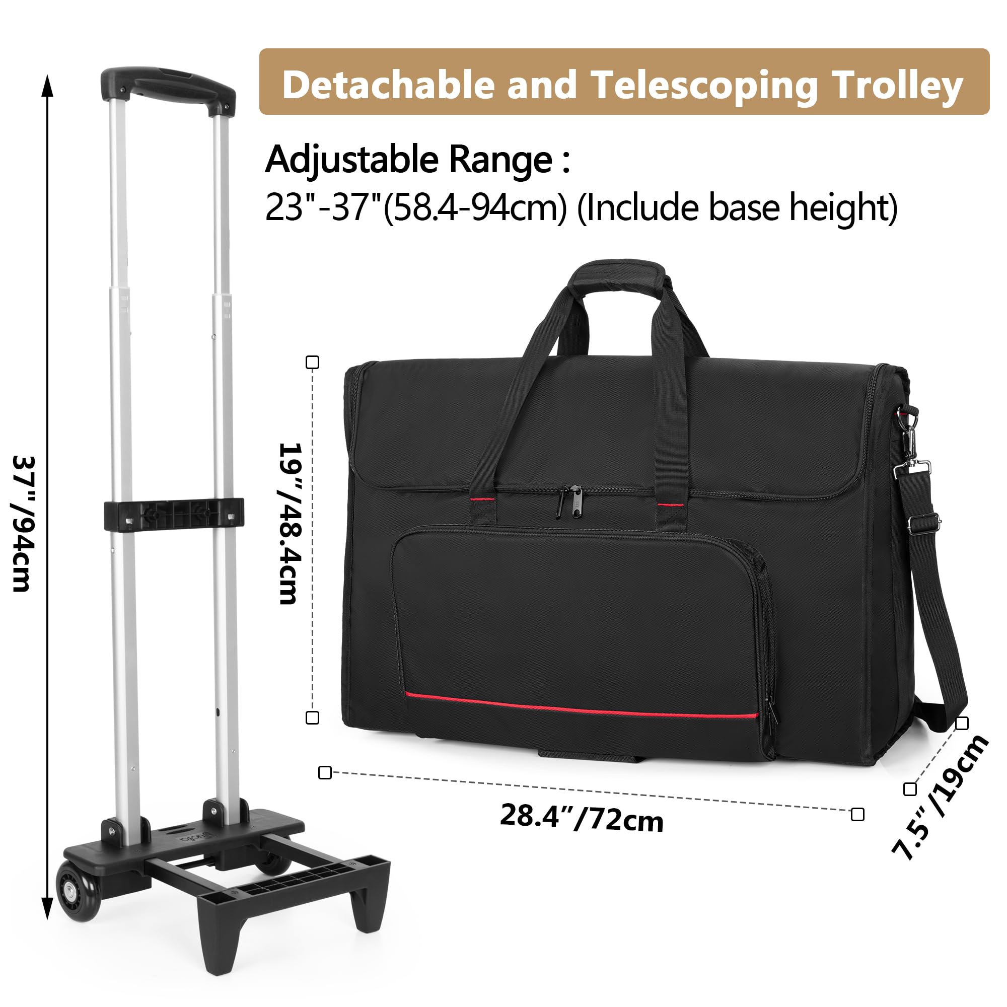 Trunab Rolling Monitor Carry Case for 24-27 Inch Monitors with Detachable Trolley - Padded Protective Bag Holds 2 LCD Screens/TVs & Accessories - Black Patented Design - Perfect for Office, Studio & Trade Show Transport