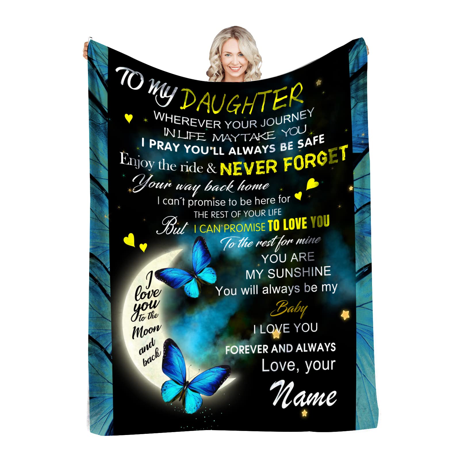 Personalized Daughter Blanket - Custom Letter Throw Blanket from Mom & Dad - Soft Fleece Blanket for Couch, Bed, Sofa - Perfect Mother's Day & Birthday Gift for Girls - Great for Snuggling, Home Decor & Special Occasions