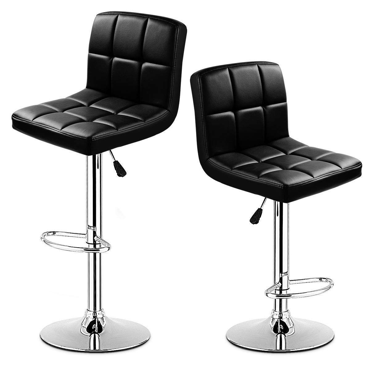 Adjustable PU Leather Swivel Bar Stool - Counter Height Bistro Pub Chair with 360° Rotation - Perfect for Kitchen Island, Home Bar & Restaurant Use (Black)