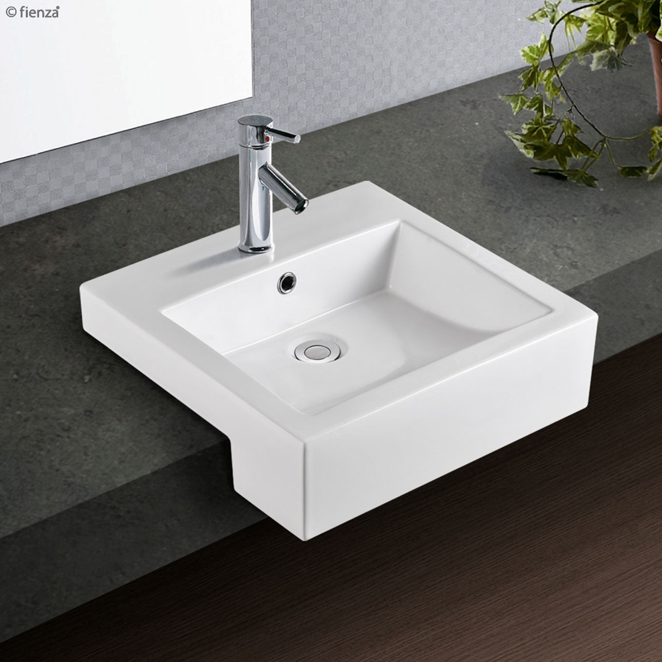 Fienza Jacinta RB8050J 1 Tap Hole Semi Recessed Bathroom Sink - White Porcelain Ceramic Basin for Modern Vanity & Powder Room Installation