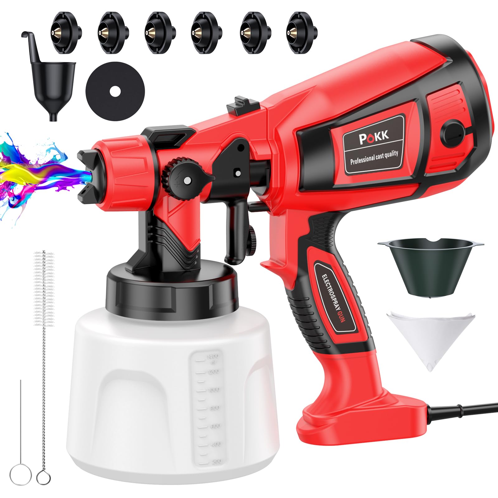 750W HVLP Electric Paint Spray Gun with 1400ML Container - 6 Copper Nozzles & 3 Spray Patterns - Professional Sprayer for Home Interior, Exterior, Furniture, Cabinets, Fence & Walls - Perfect for DIY Projects, Home Renovation & Professional Painting