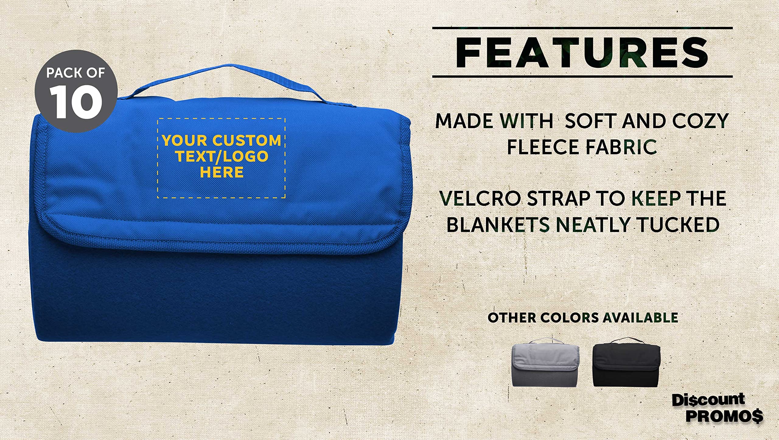 Custom Roll Up Picnic Blankets Set of 10 - Personalized Bulk Pack for Camping, Beach & Outdoor Activities - Waterproof & Portable Blue Blanket - Perfect for Family Picnics, Music Festivals and Park Outings