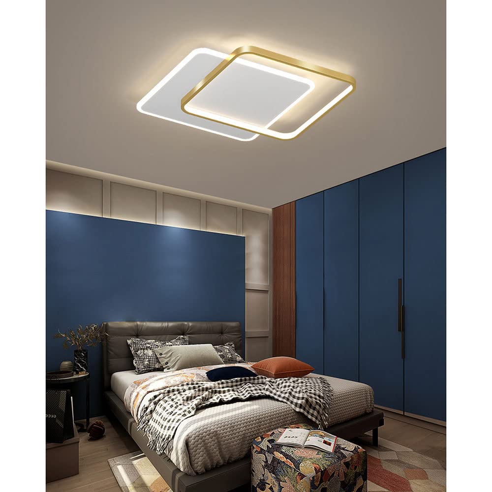 Modern LED Flush Mount Ceiling Light - Square Iron Design with 3-Color Dimmable Lighting & Acrylic Shade - Perfect for Bedroom, Kitchen, Living Room and Office Lighting