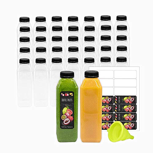 12 oz Clear PET Plastic Juice Bottles - Pack of 35 Eco-Friendly, Reusable & Disposable Milk Containers with Tamper Evident Caps - Perfect for Juice, Smoothies, Meal Prep & Bulk Storage (12 oz, Black)