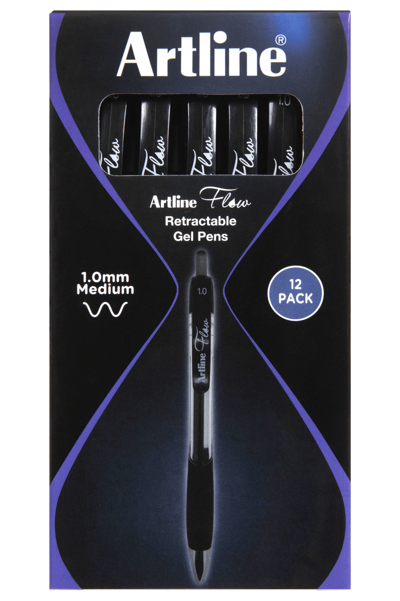 Artline Flow Retractable Ballpoint Pens - 12 Pack Black Ink Pens for Smooth Writing | Ideal for Office, School & Home Use