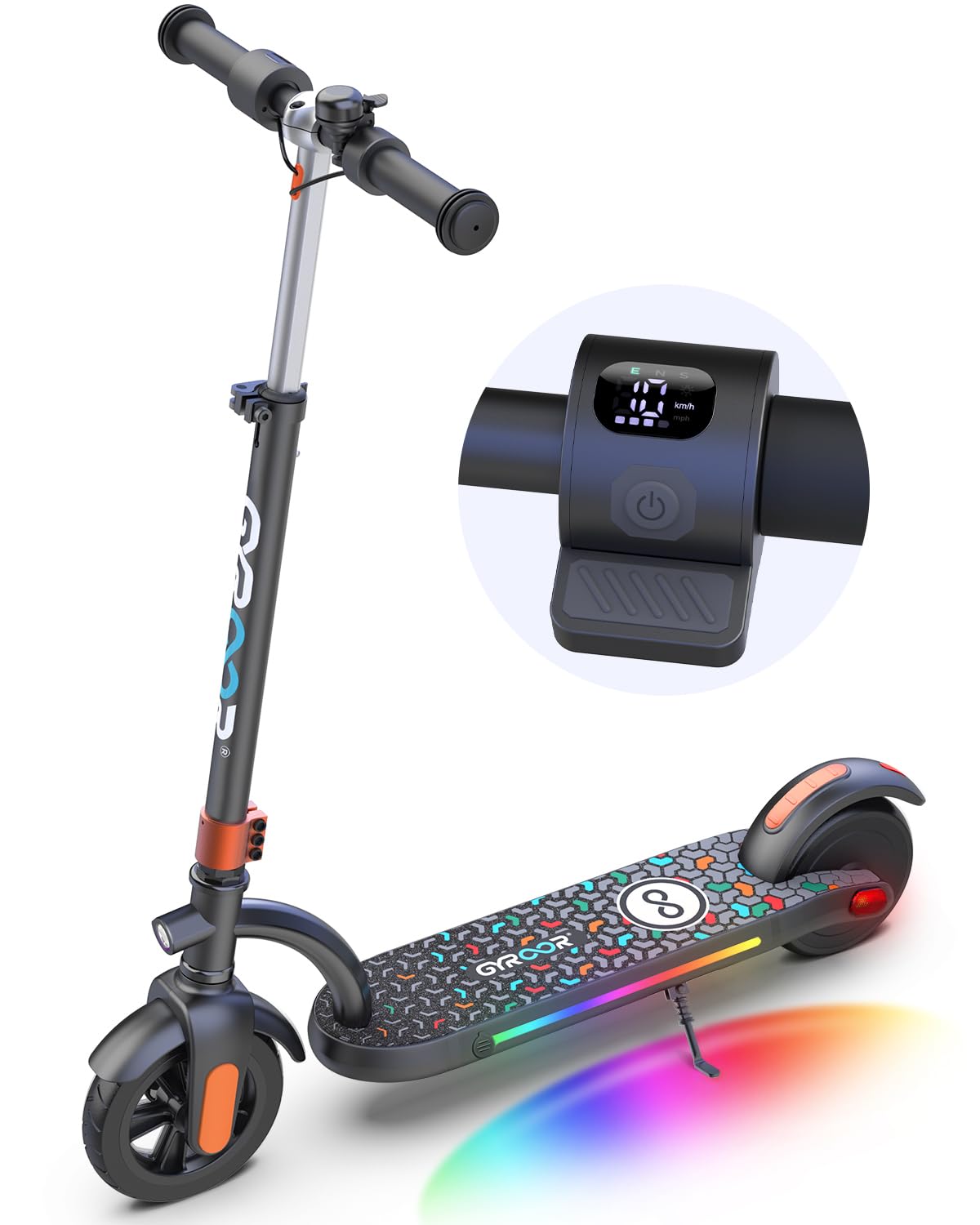 Gyroor H40 Kids Electric Scooter - 180W Motor, 10 MPH, LED Display & Colorful Lights - Adjustable Speed & Height - Best Electric Scooter for Boys & Girls Ages 8-12 - Perfect for Commuting, Neighborhood Rides & Outdoor Adventures