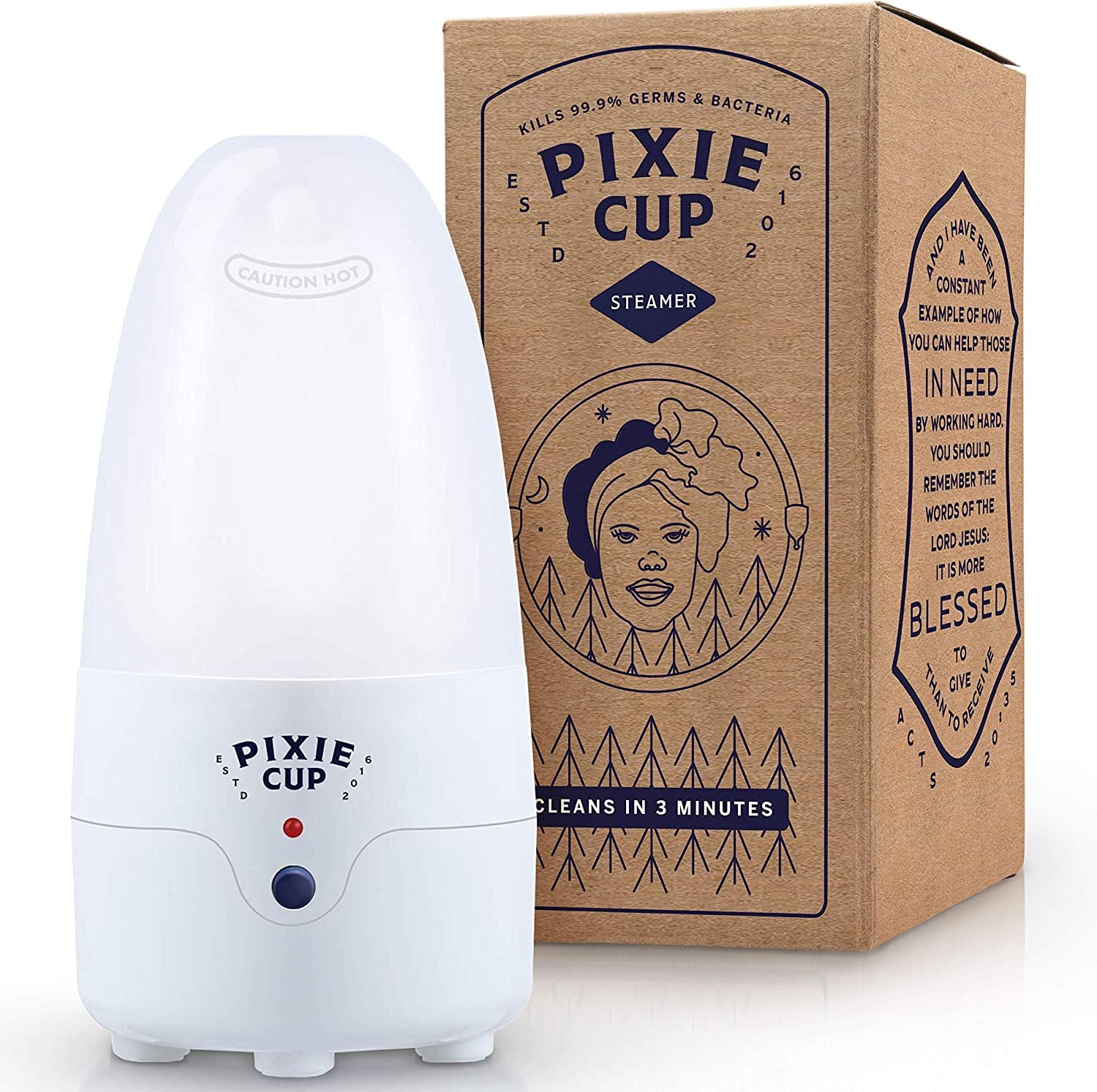 Pixie Menstrual Cup & Disc Steamer Sterilizer - Best Sanitizer for Period Cups - Kills 99.9% Germs with Steam Cleaning - 3-Minute Fast Sterilization - Auto Shut-Off Timer - Perfect for Travel, Home & Gym Use