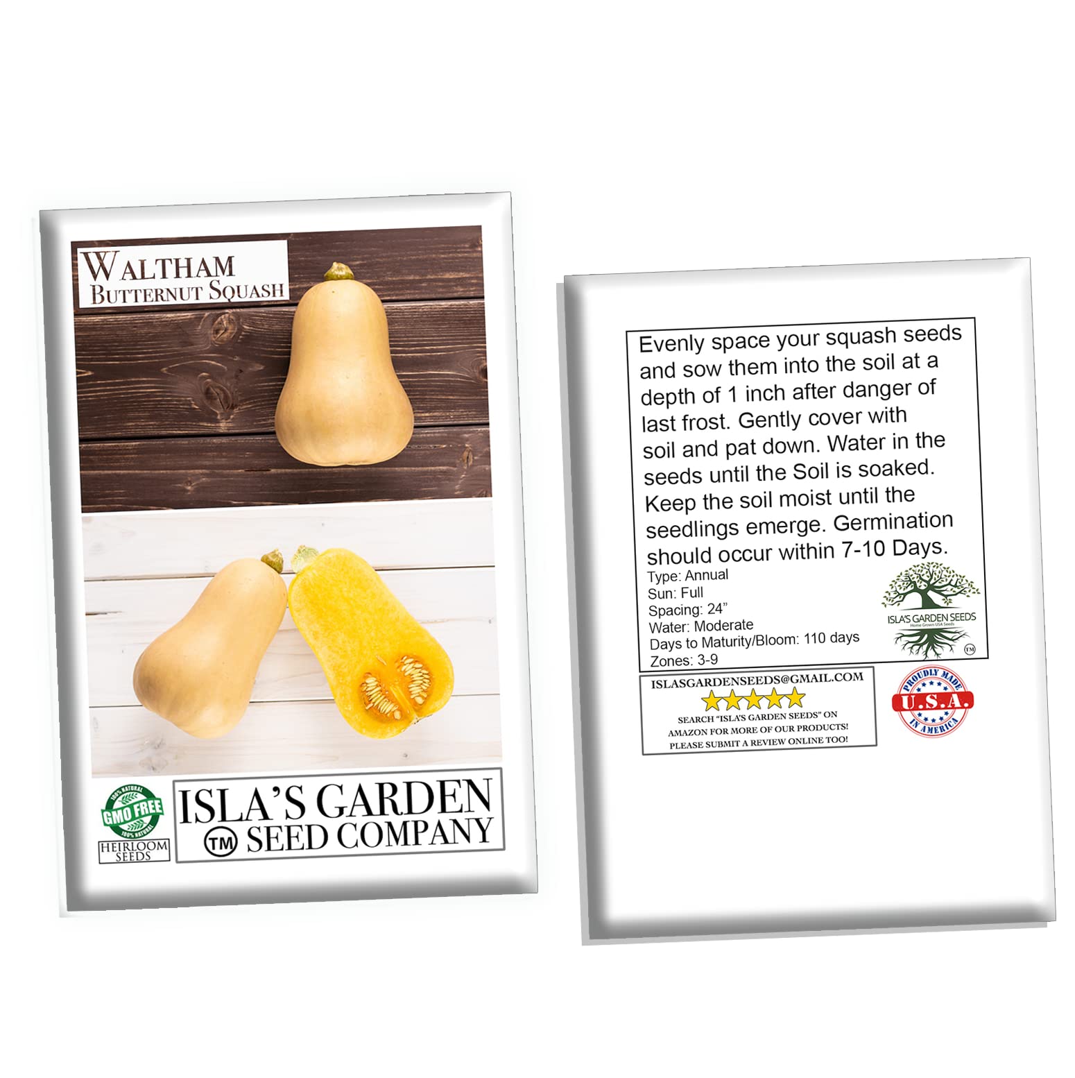 Waltham Butternut Winter Squash Seeds for Planting - 50+ Heirloom, Non-GMO, Organic Seeds (Cucurbita moschata) by Isla's Garden Seeds - Perfect for Home Gardening, Fall Harvest & Pumpkin Recipes