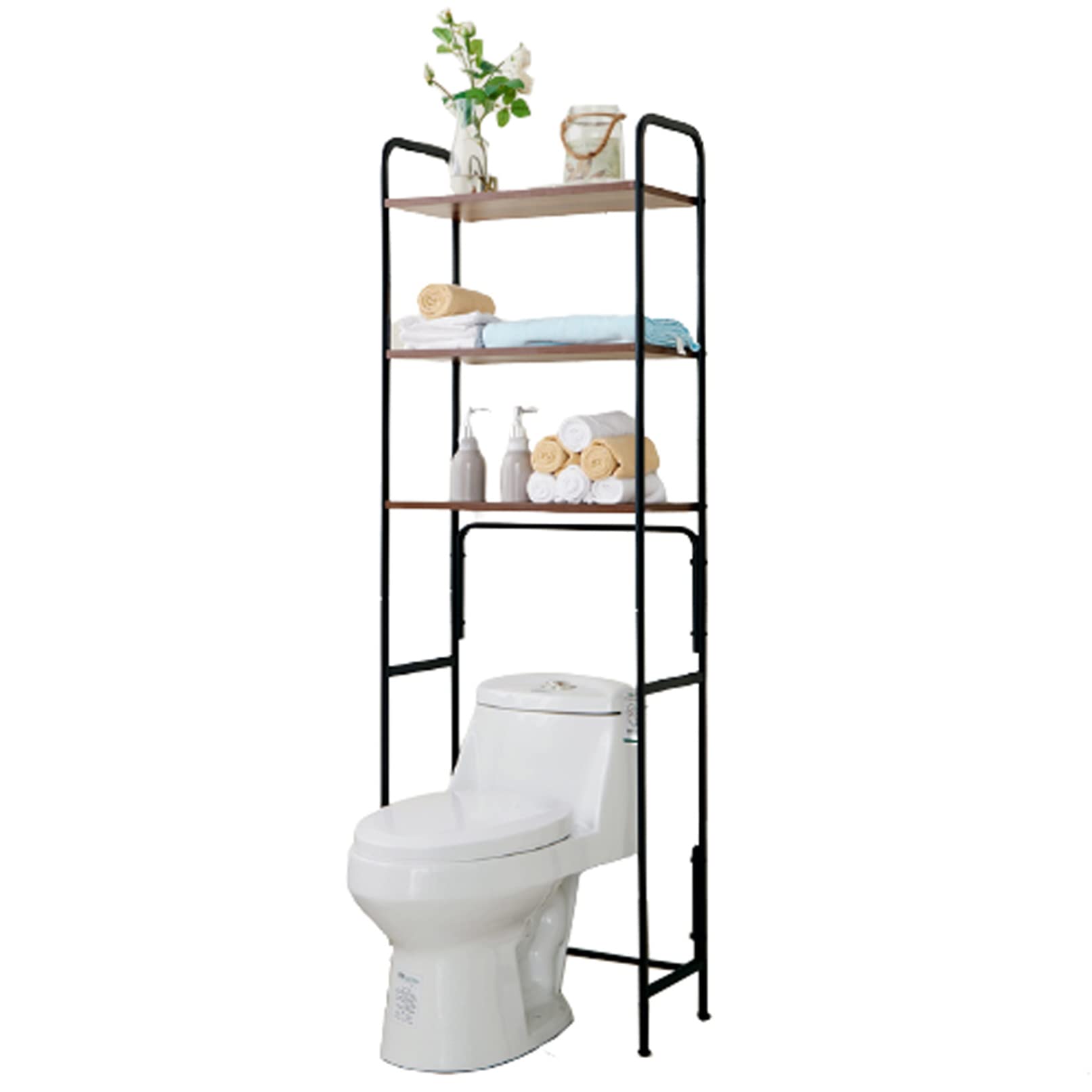 DEMAXIYA Over-The-Toilet Space Saver 2/3-Tier Bathroom Shelves with Sturdy Metal Frame - Freestanding Storage Organizer Rack for Towels, Toiletries & Bath Essentials - Easy Assembly (White/Black) - Perfect for Small Bathrooms, Apartments & Dorm Rooms