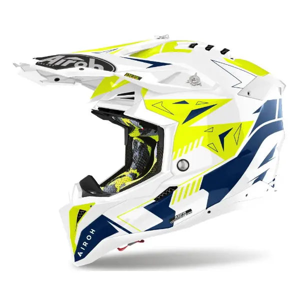 Airoh Aviator 3 Spin Gloss Yellow/Blue Motorcycle Helmet - DOT & ECE Certified for Street & Racing - Lightweight & Ventilated for Comfort & Safety