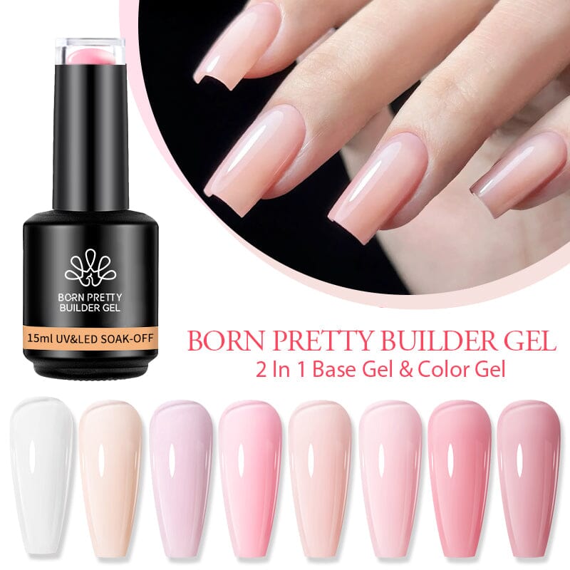 BORN PRETTY 2-in-1 Builder Gel Base & Color - Professional Nail Strengthening & Polish Kit for DIY Manicures at Home | Perfect for Nail Art, Gel Extensions, and Long-Lasting Salon-Quality Nails