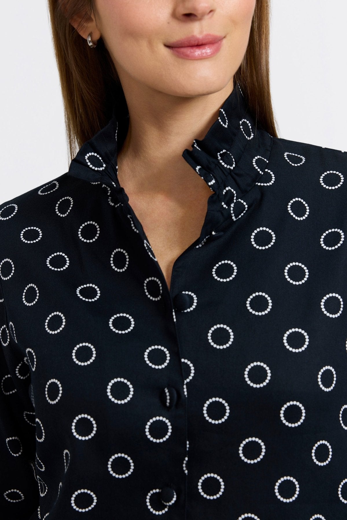 Carolina Circle Dot 3/4 Sleeve Shirt Jacket for Women | Stylish Casual Blazer | Perfect for Office, Date Night & Fall Layering