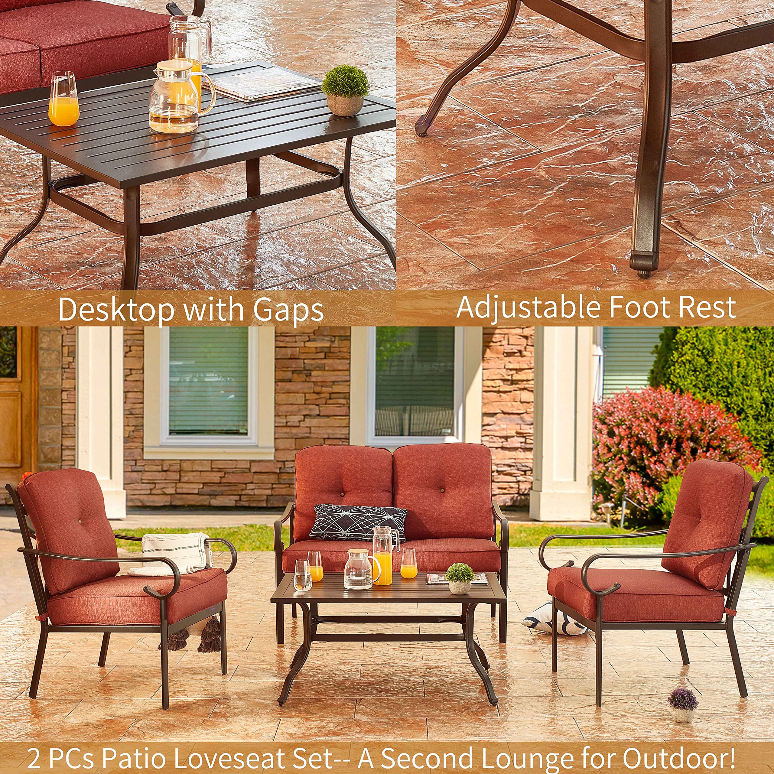 PatioFestival 2-Person Outdoor Loveseat Bench with 6.3 Inch Cushion & Coffee Table - All-Weather Steel Frame for Garden, Patio, and Backyard Relaxation