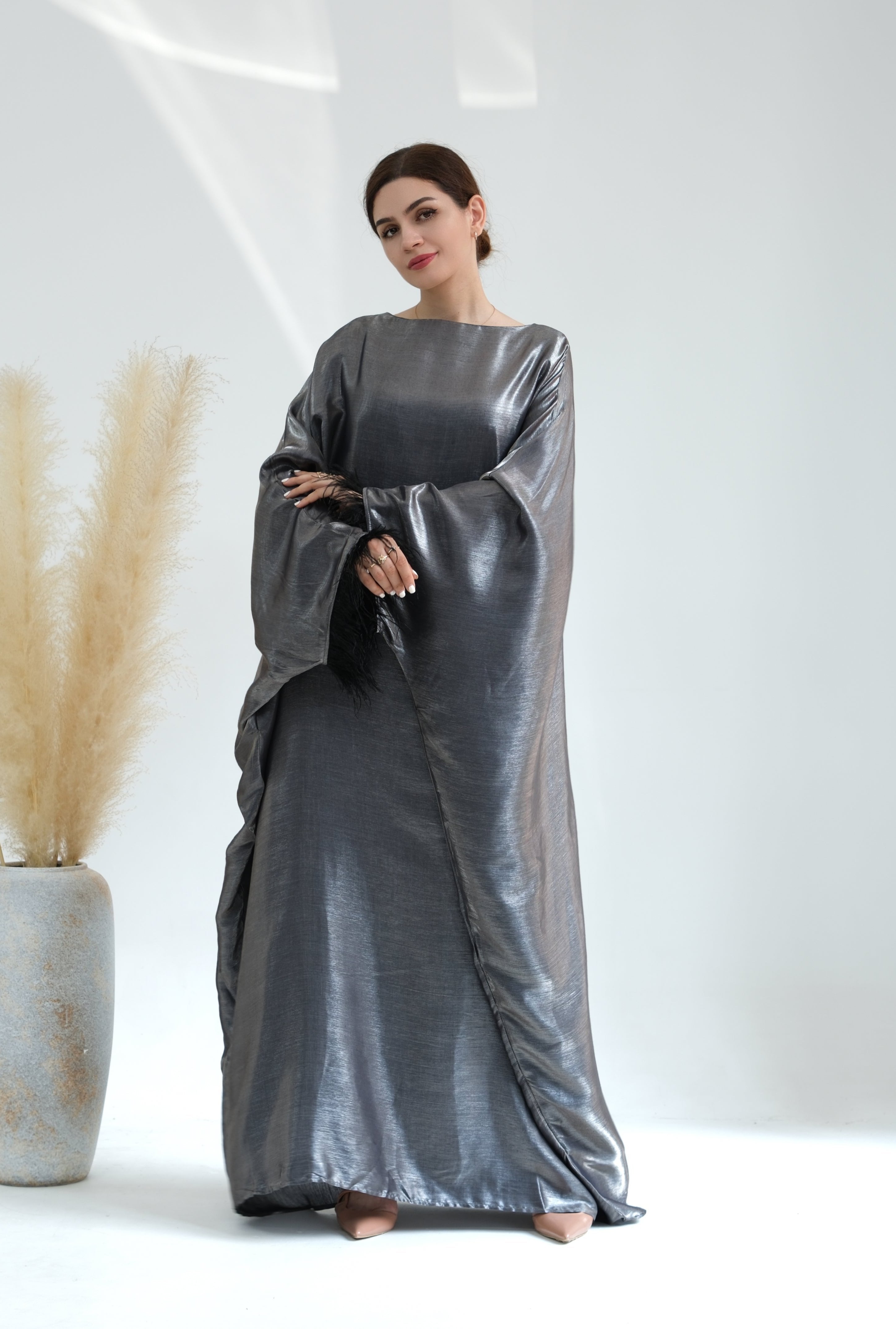Elegant Marianne Butterfly Abaya Dress - Silver Islamic Modest Fashion for Women | Perfect for Prayer, Eid, and Special Occasions