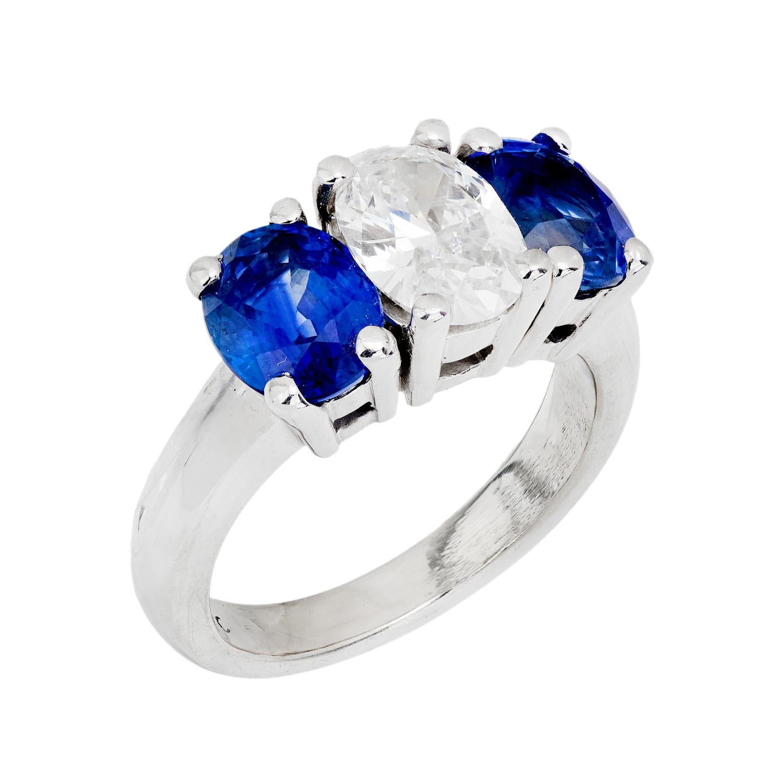 14K Gold Diamond and Sapphire Three Stone Ring for Women - Elegant Vintage Style Jewelry for Engagement, Wedding, Anniversary Gifts
