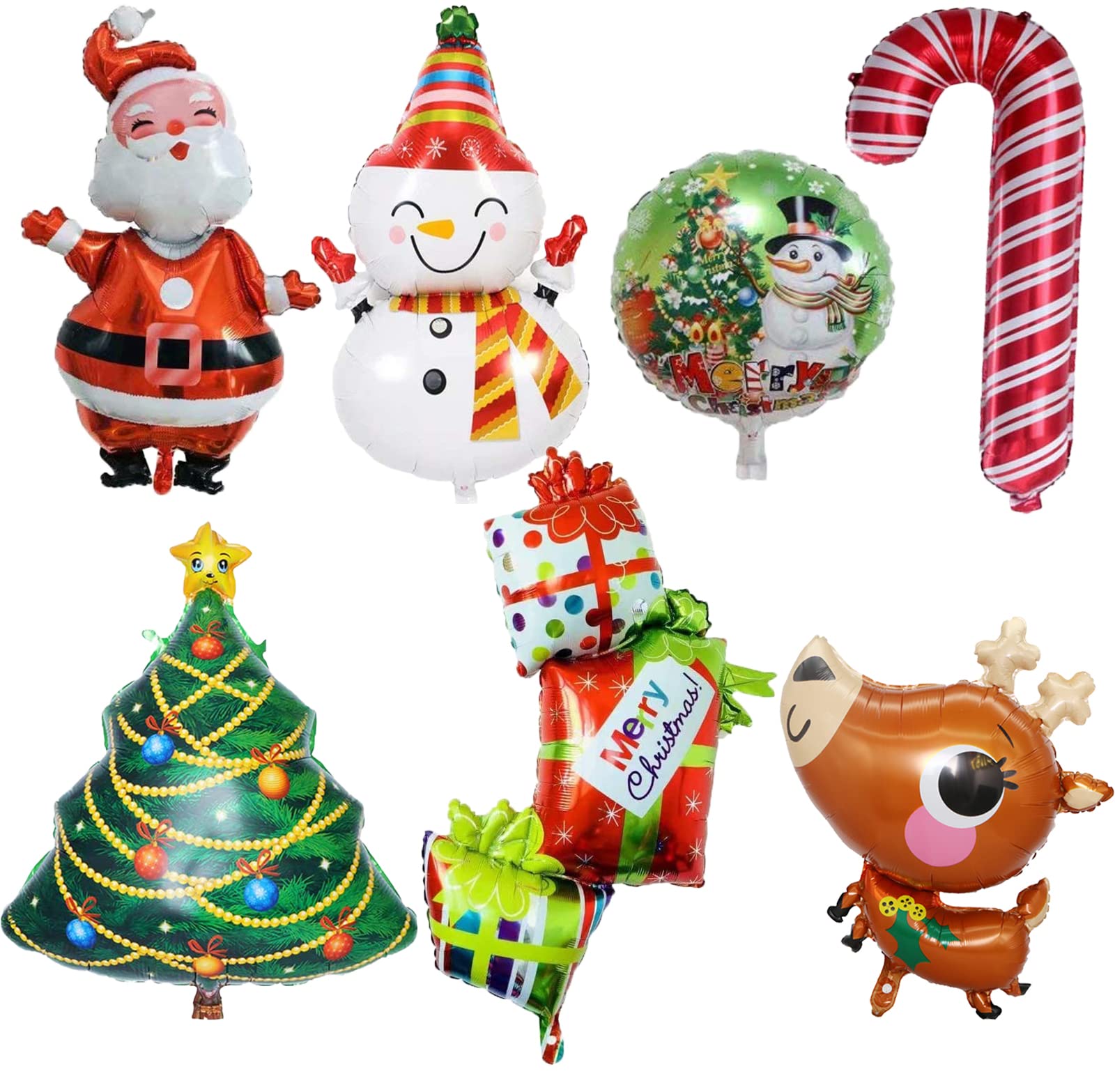 Christmas Foil Balloons Set - Santa Claus, Snowman, Christmas Tree & Reindeer Mylar Balloons for Holiday Party Decorations - Perfect for Christmas Parties, Home Decor, and Festive Celebrations