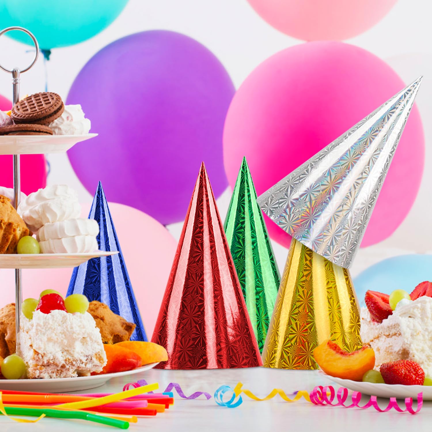 50 Pack Rainbow Birthday Party Hats - Colorful Cone Hats for Kids & Adults - Perfect for Birthday Celebrations, Festivals, and Themed Parties - Bulk Party Supplies for Fun Events