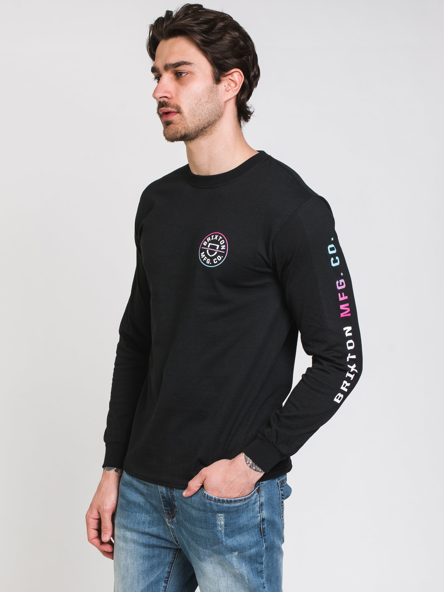 Brixton Crest Long Sleeve T-Shirt for Men | Premium Cotton Crewneck Tee | Casual & Streetwear Style | Perfect for Everyday Wear, Layering, and Outdoor Activities