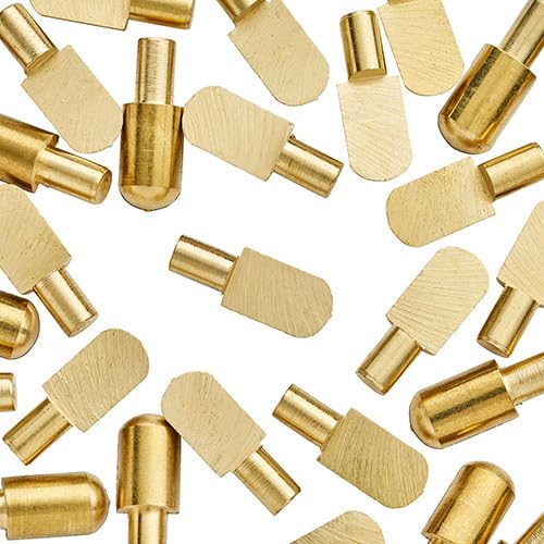 WidgetCo 5mm Solid Brass Shelf Pins - Heavy Duty Shelf Supports with Architectural Finish (Pack of 25) - Perfect for Bookshelves, Cabinets and DIY Furniture Projects