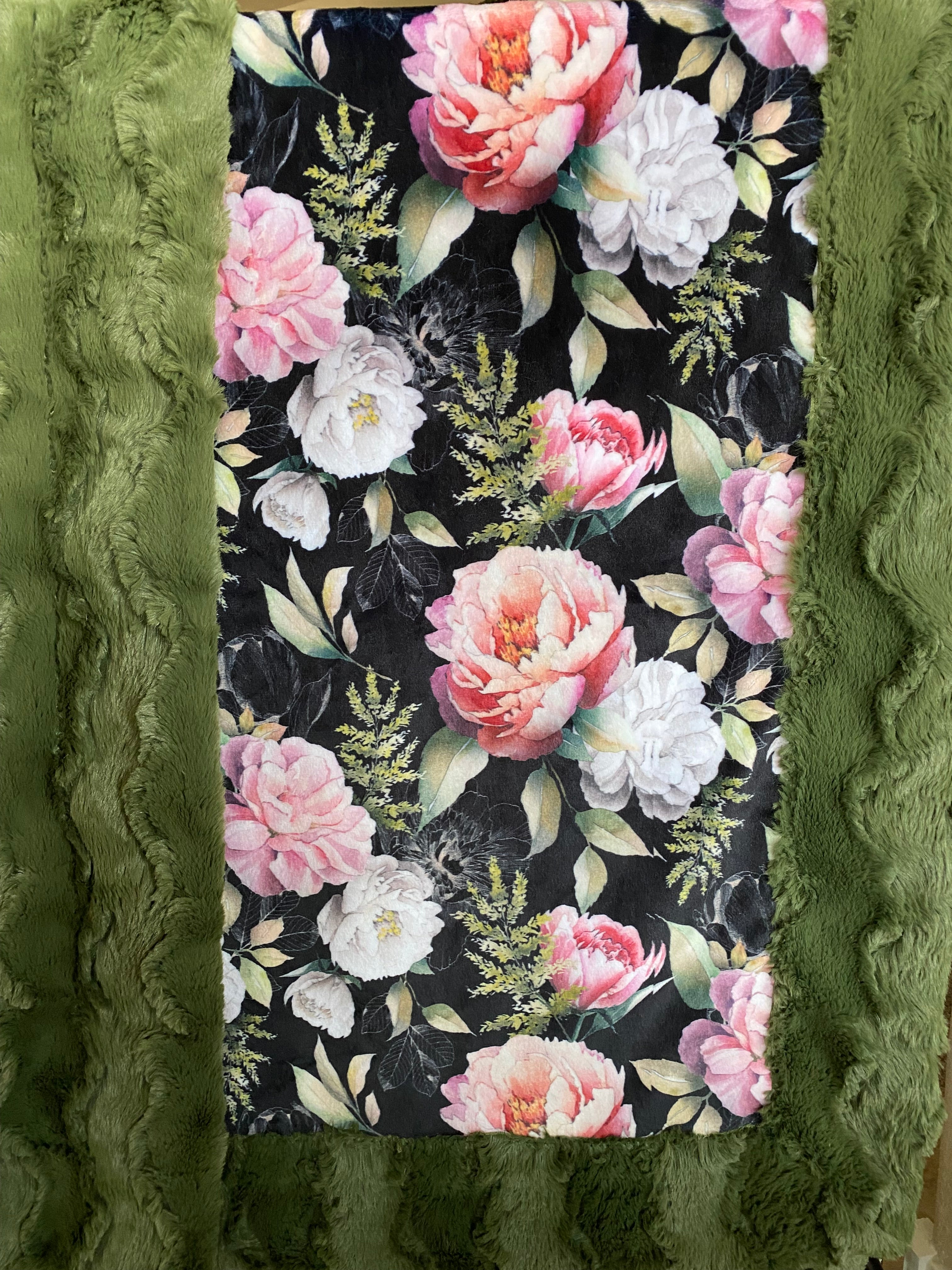 Right of Spring Noir on Glacier Moss Minky Blanket - Large 54x65 Inch Soft Plush Throw Blanket for Couch, Bed & Home Decor | Cozy Gift Idea