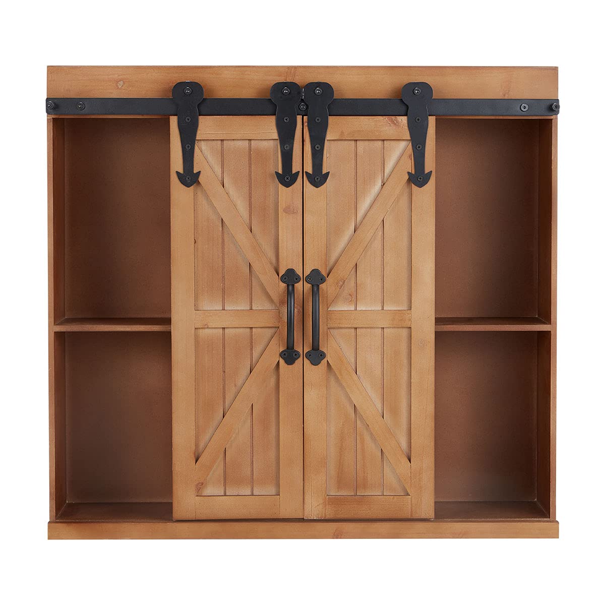 MELLCOM 3-Tier Wooden Wall Storage Cabinet with Sliding Barn Door - Modern Farmhouse Bathroom Organizer Shelf, Brown - Perfect for Bathroom, Bedroom, Kitchen & Living Room Storage