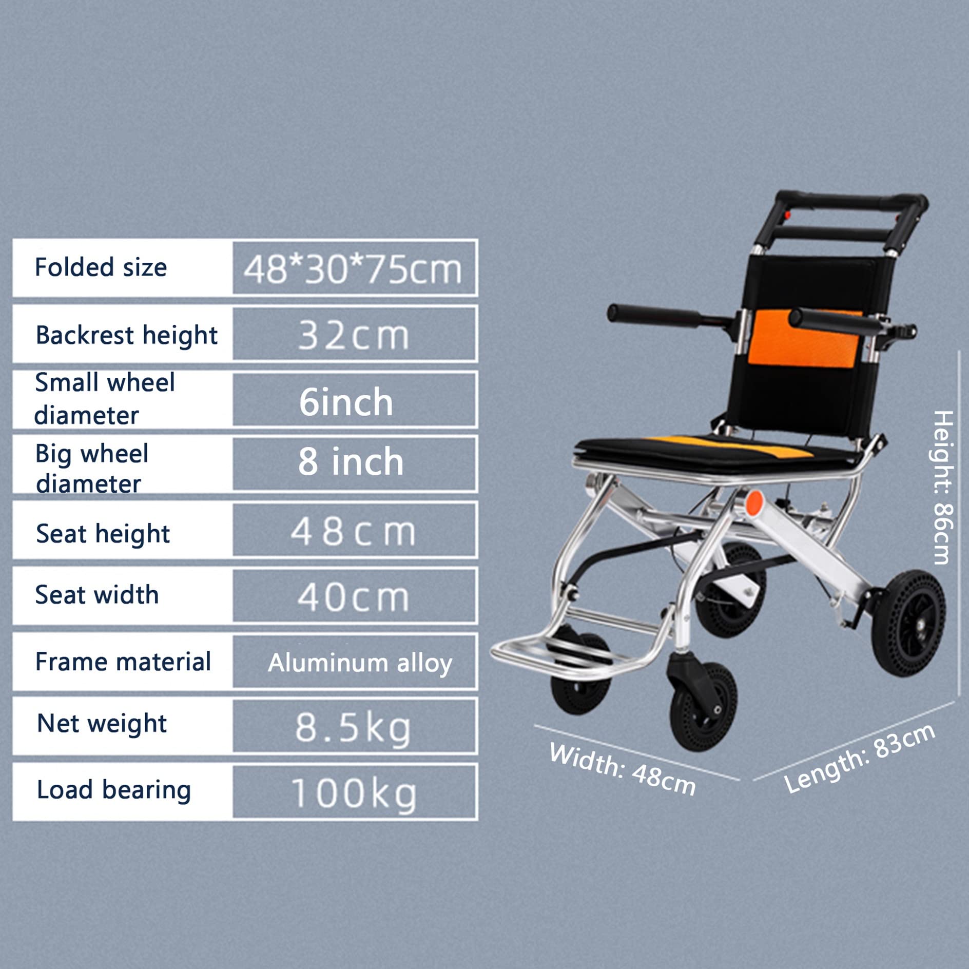 Lightweight Foldable Transport Wheelchair for Adults & Kids - Portable Ultralight Folding Wheelchair with Handbrakes, Aluminum Alloy Frame - Ideal for Elderly, Air Travel, and Daily Mobility