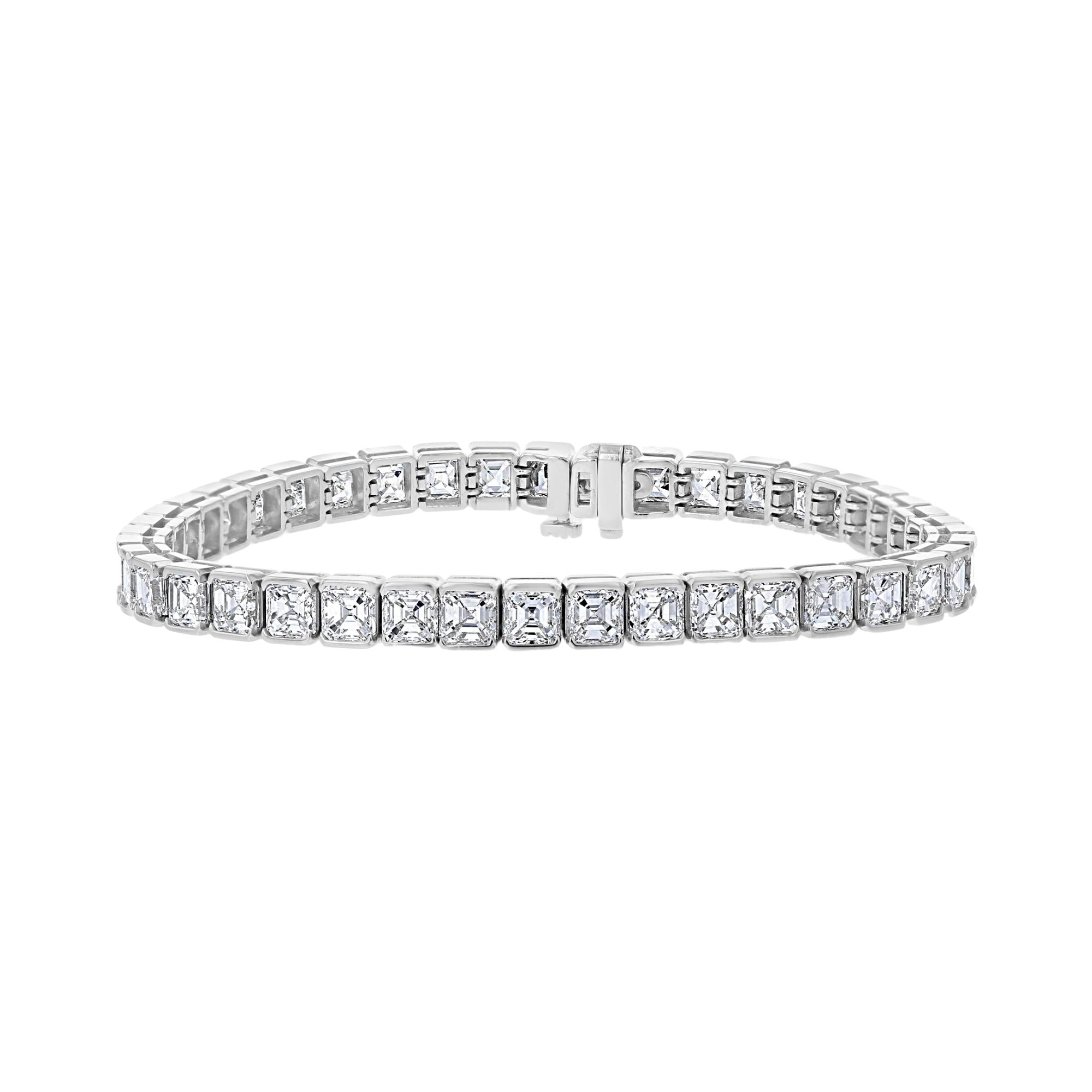 Platinum 13.76 CTW Asscher-Cut Diamond Tennis Bracelet - Elegant Bar Set Jewelry for Women, Perfect for Weddings, Anniversaries & Special Occasions