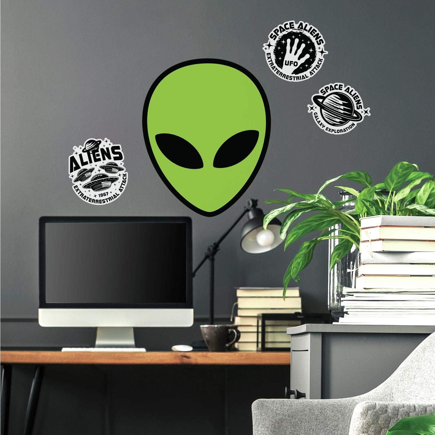Alien Martian Peel and Stick Wall Decals - Large Removable Space Theme Stickers for Kids Room Decor, Nursery, Playroom & Bedroom - Easy to Apply & Remove