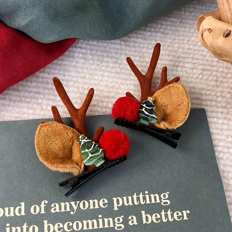 Cute Reindeer Antler Hair Clips - Christmas Hair Accessories for Women, Girls, Boys & Kids | Festive Holiday Headwear for Parties, Family Photos & Pet Costumes (Brown Christmas Tree Design)