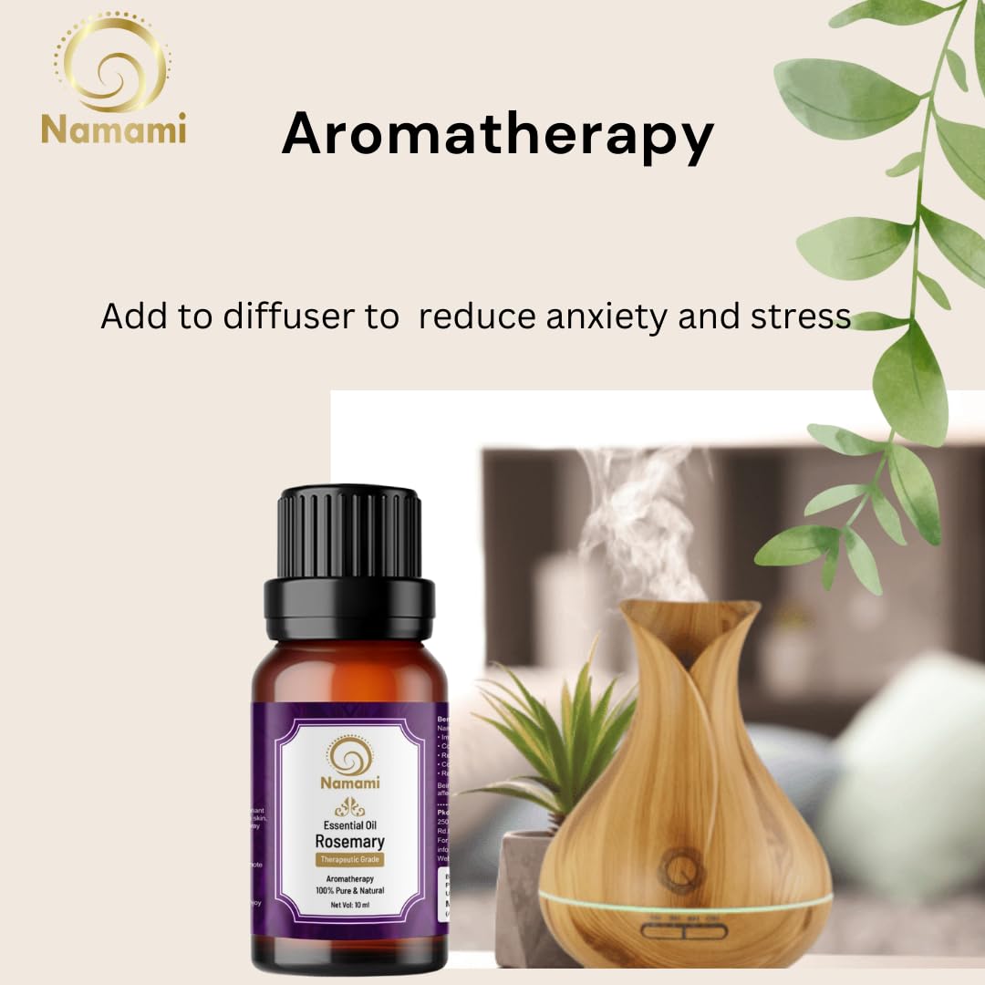 Namami 100% Pure Rosemary Essential Oil (10ml) - Natural Hair Growth Oil for Men & Women, Skin Nourishment, Stress Relief - Aromatherapy Diffuser Oil for Home, Spa & Massage - Therapeutic Grade Essential Oil for Quick Hair Regrowth & Relaxation