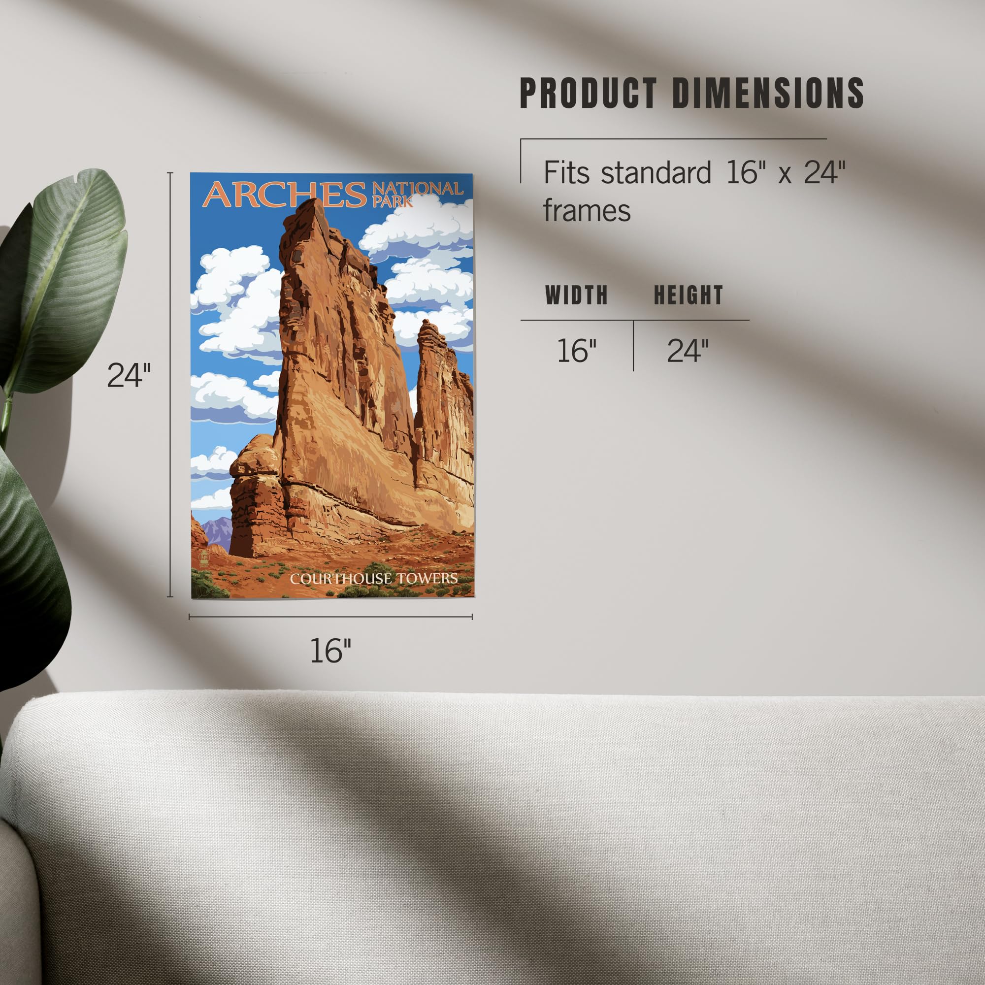 Lantern Press 16x24 Inch Giclee Art Print - Arches National Park Courthouse Towers Landscape Wall Decor - Perfect for Living Room, Bedroom & Office