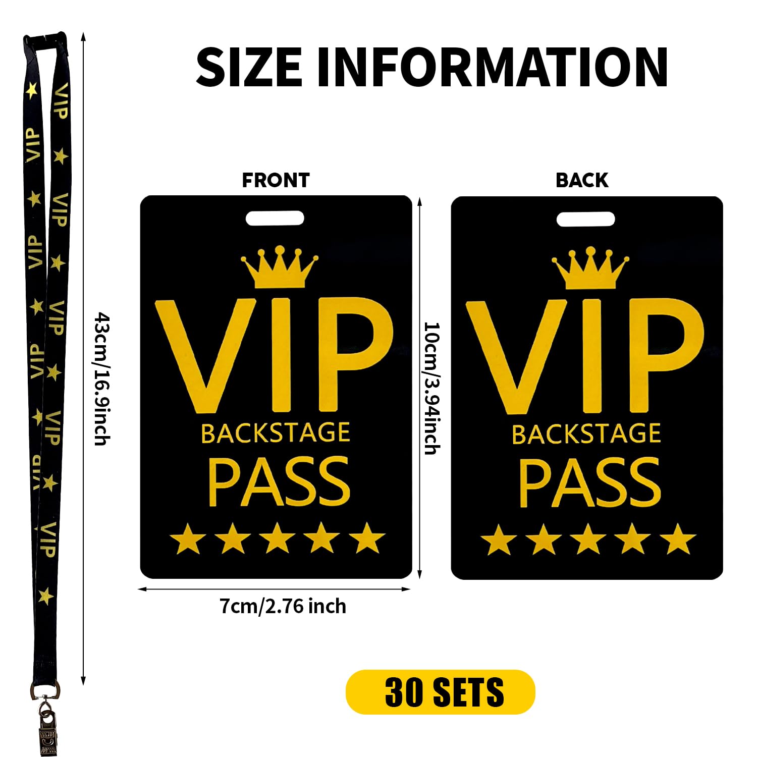 VIP Badge Lanyards with PVC Pass Cards - 30 Sets Black Breakaway Lanyards for Events & Parties