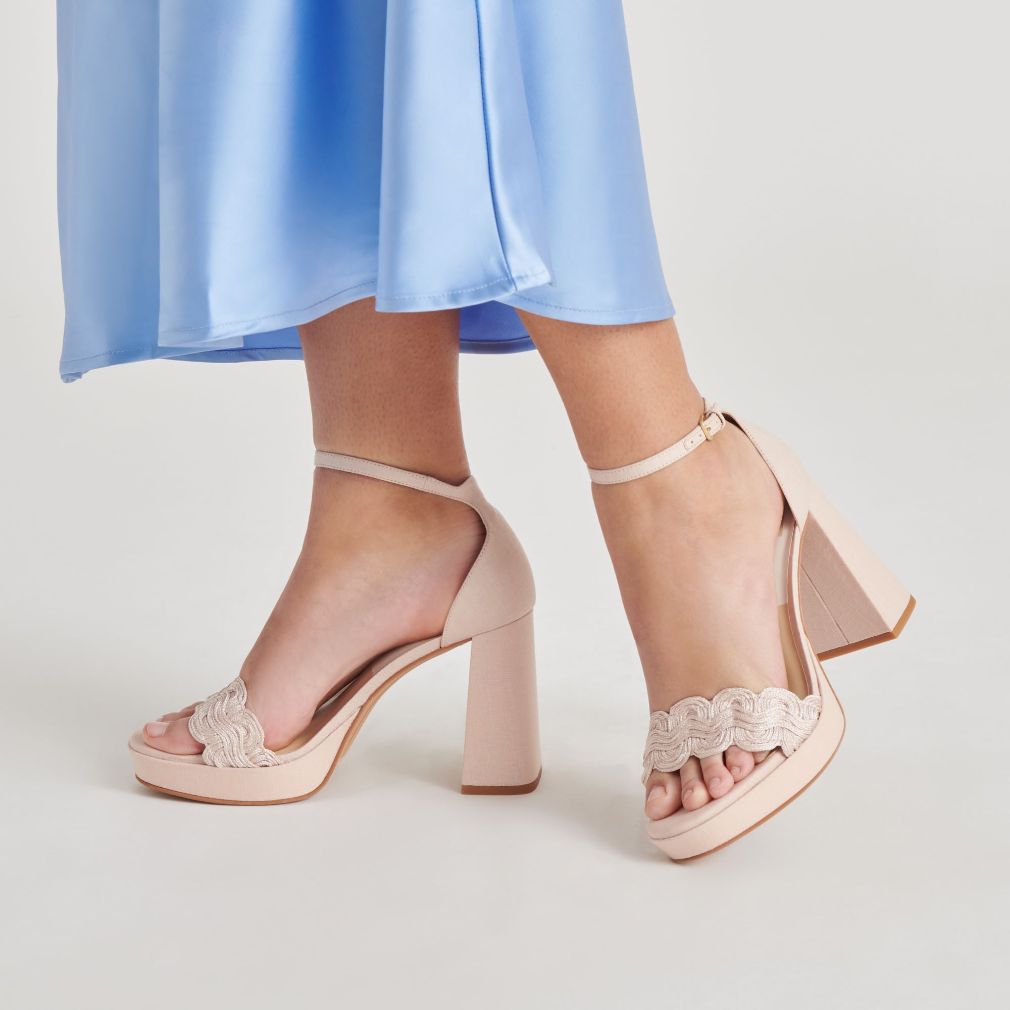 PELTIN Women's Light Pink Woven Raffia Heels - Comfortable Summer Wedge Sandals for Beach, Party & Vacation