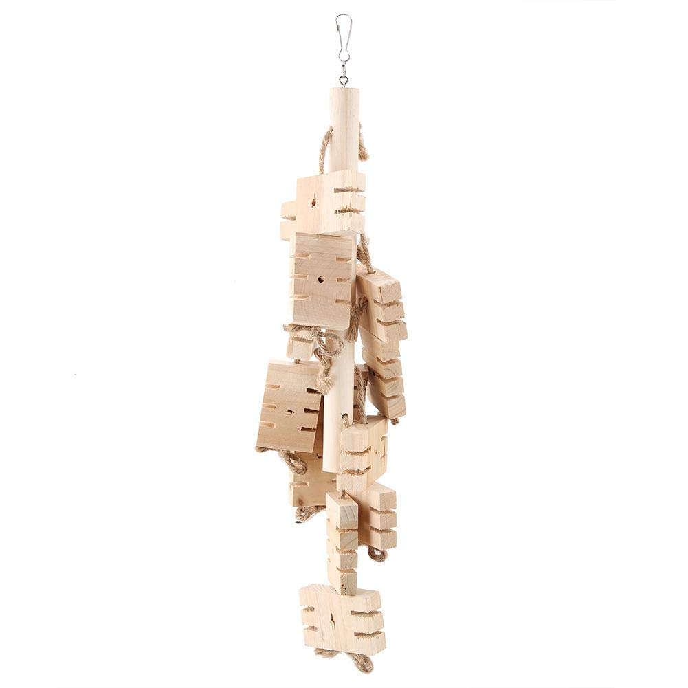 Natural Wooden Bird Chewing Toy - Durable Parrot Cage Bite Toy with Swing & Climbing Ladder for Small Parrots, Cockatiels, Lovebirds | Cage Hanging Enrichment Activity for Beak Exercise & Play