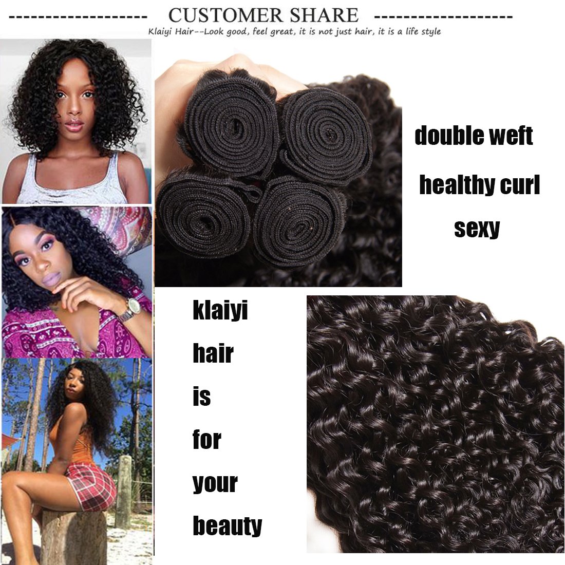 Klaiyi 10A Brazilian Curly Virgin Human Hair Extensions - 3 Bundles (12/14/16 Inch) Unprocessed Natural Color 95-100g/pc - Perfect for Daily Styling, Special Occasions & Salon Use