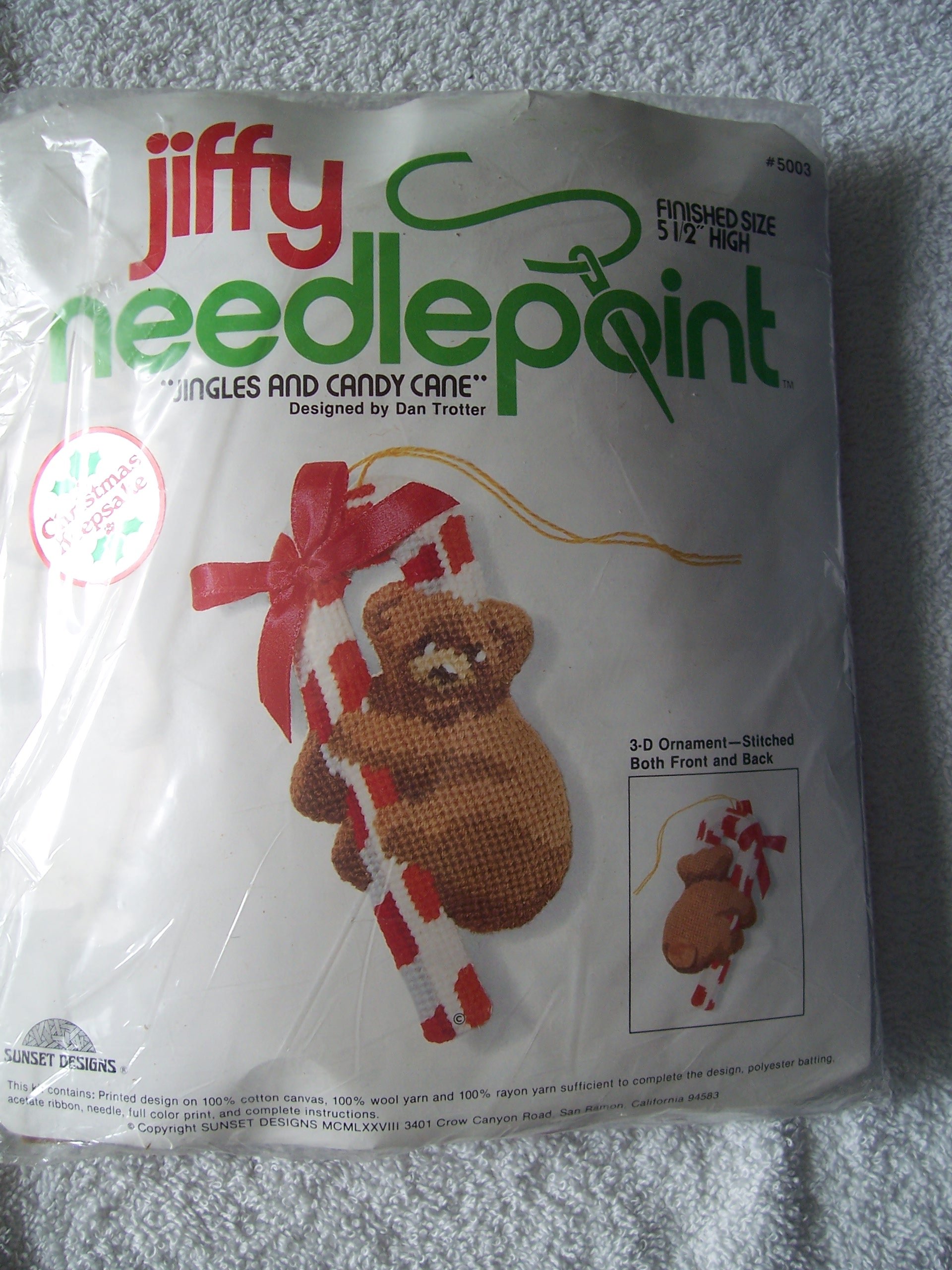 Sunset Designs Jiffy Needlepoint Ornament Kit - Jingles and Candy Cane DIY Christmas Decor | Holiday Crafting, Tree Decorations & Festive Home Decor