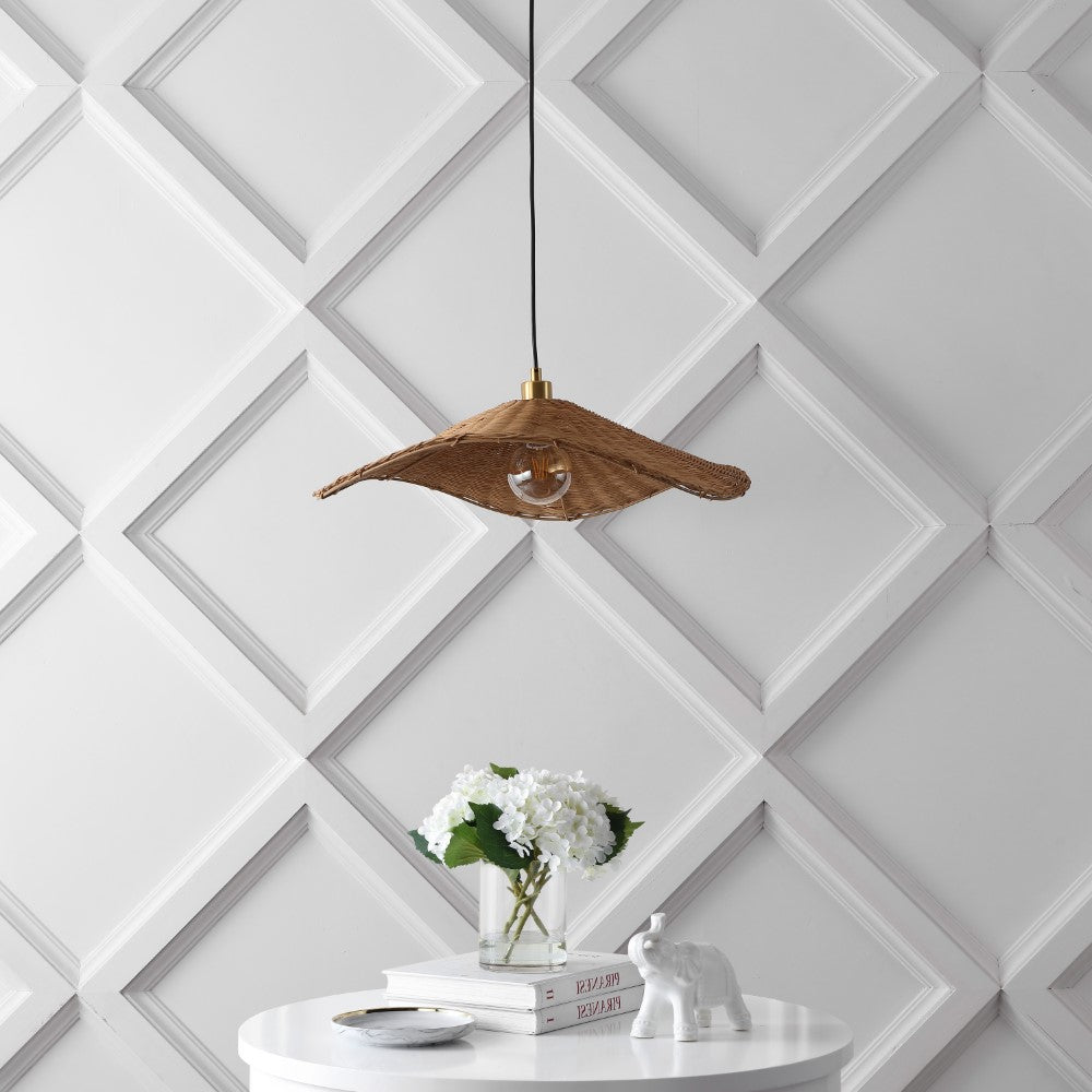 Modern Coastal Organic Curve Rattan LED Pendant Light - 24.5