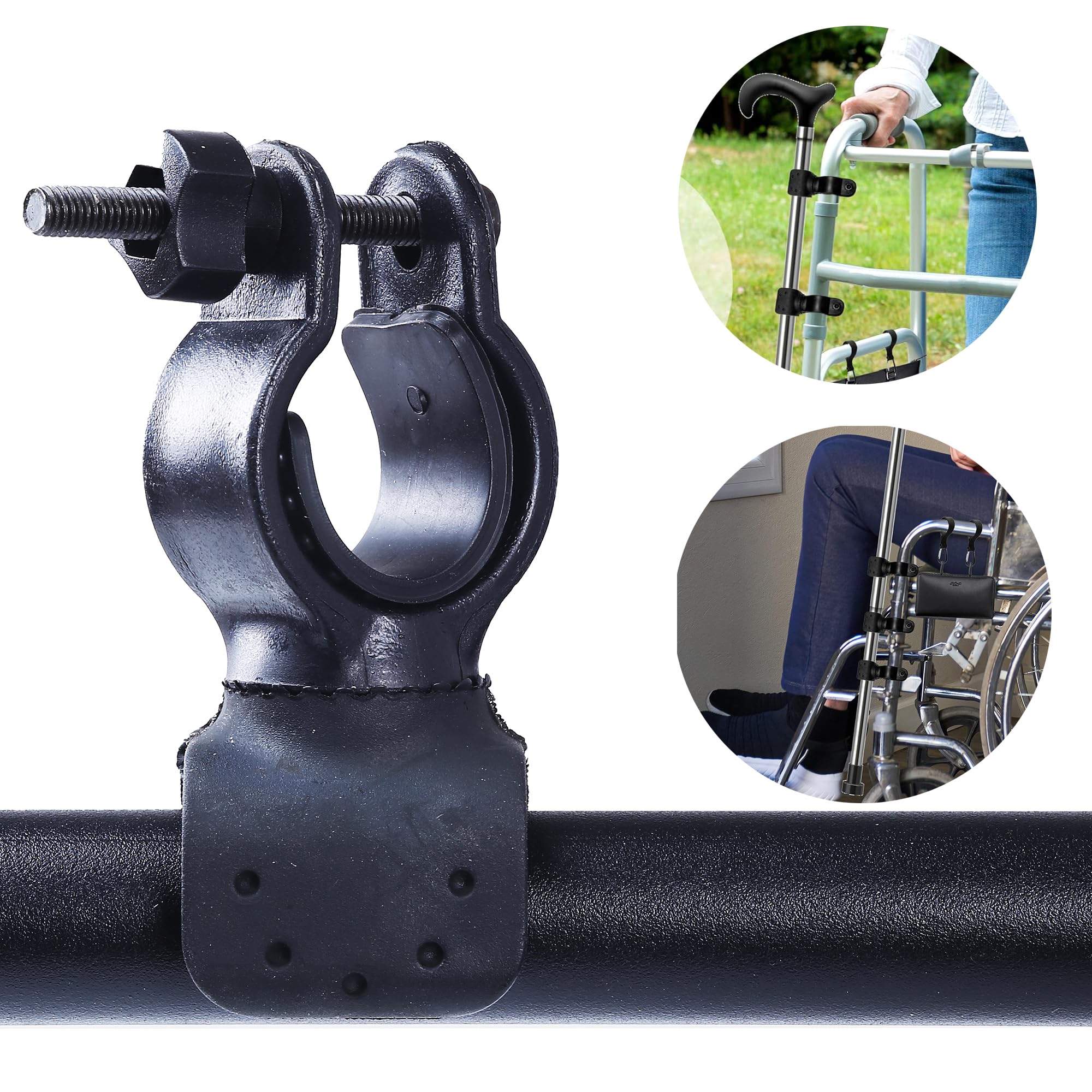 3PCS 360-Degree Rotating Cane Holder for Walkers - Universal Crutch Stick Bracket Accessories for Drive Rollator, Walker, Wheelchair & Mobility Aids - Perfect for Elderly, Disabled & Post-Surgery Support at Home or Outdoors