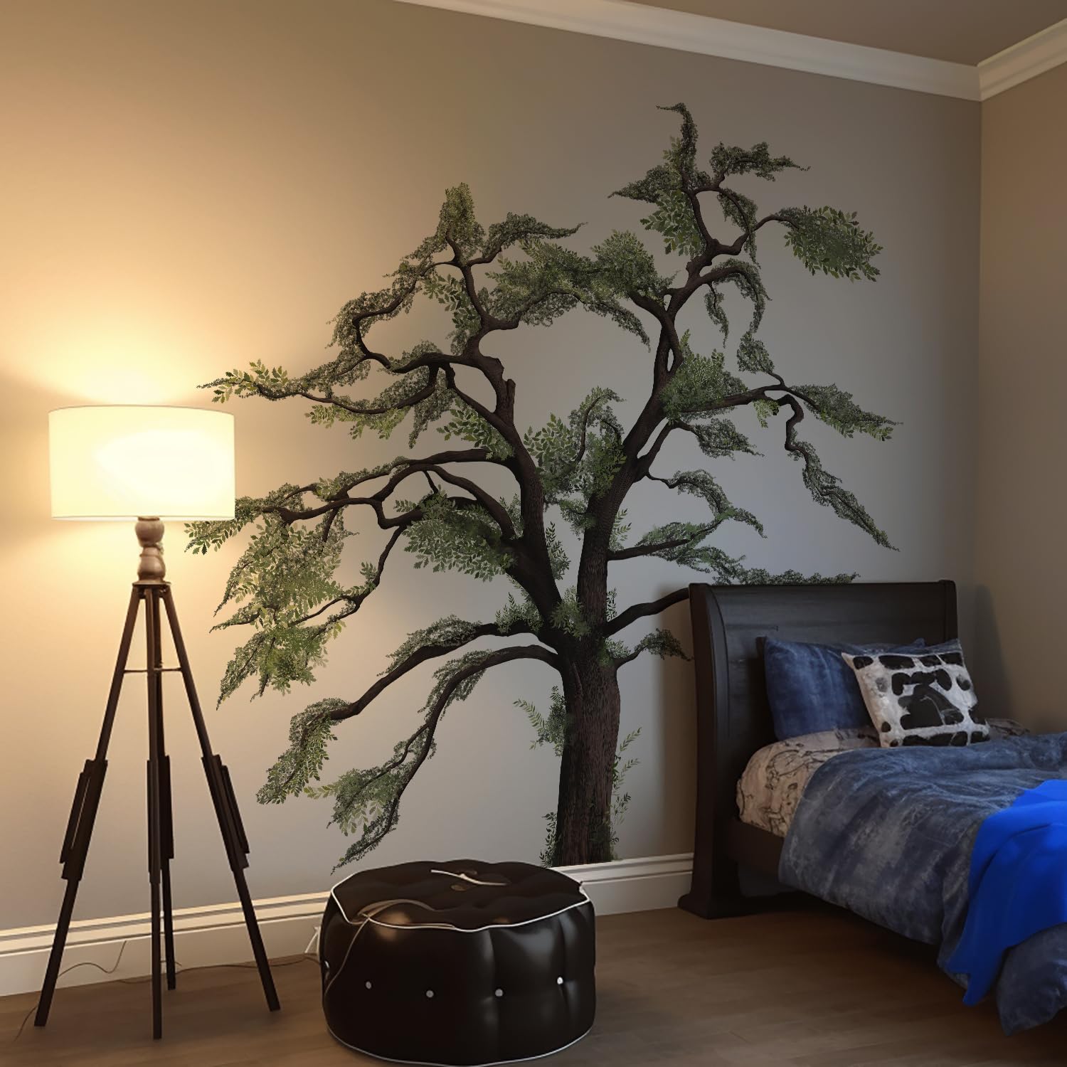 Funlife Original Hand Drawn Large Oak Tree Wall Decal - 88.58x88.58 Inch Nature-Themed Wall Art Sticker for Living Room, Nursery, Playroom - Perfect for Boys' Room Decor & Gender Neutral Spaces