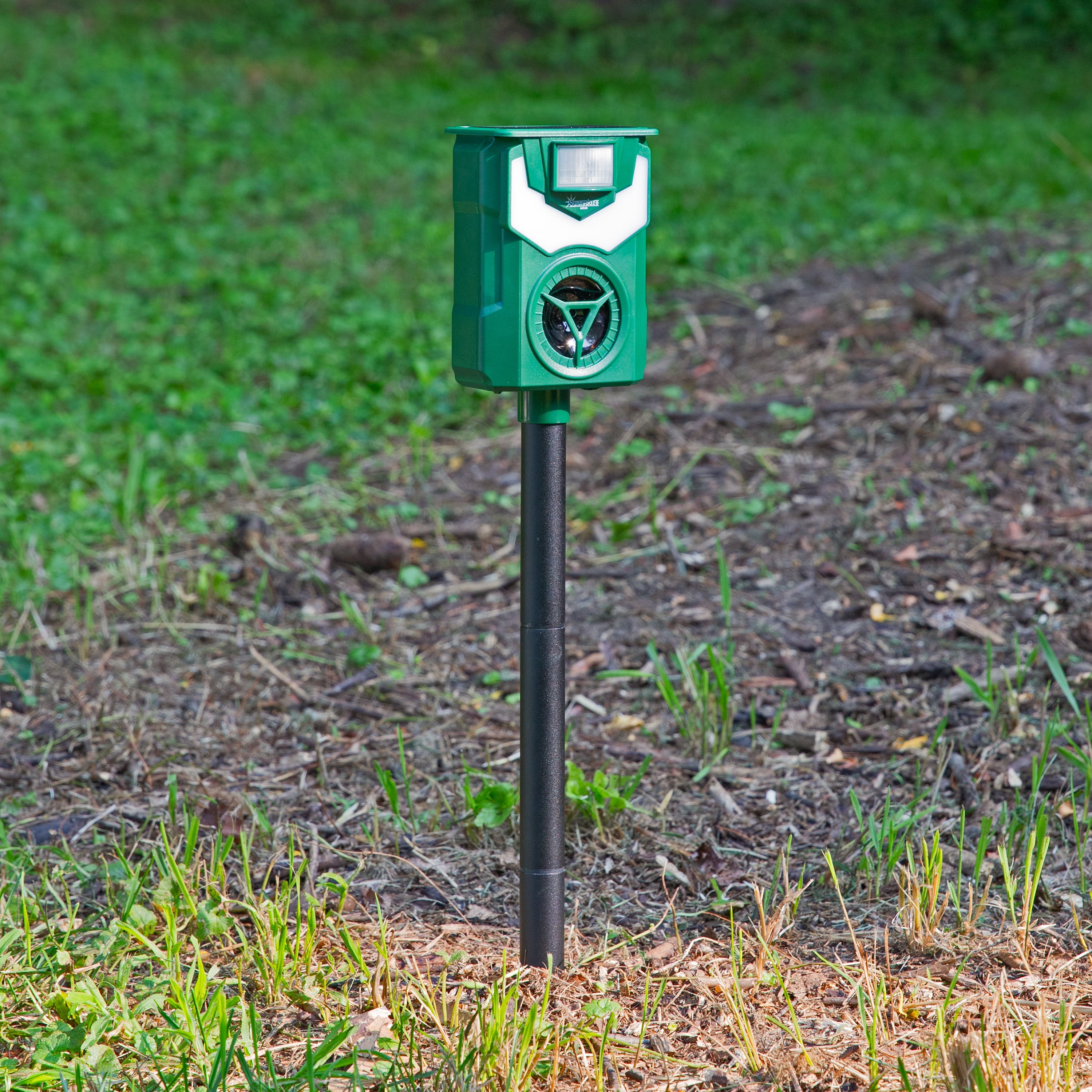 Solar Powered Animal Repellent with Flame Light - Outdoor Pest Control for Gardens, Yards & Patios - Weatherproof Ultrasonic & LED Deterrent for Rabbits, Deer & Rodents