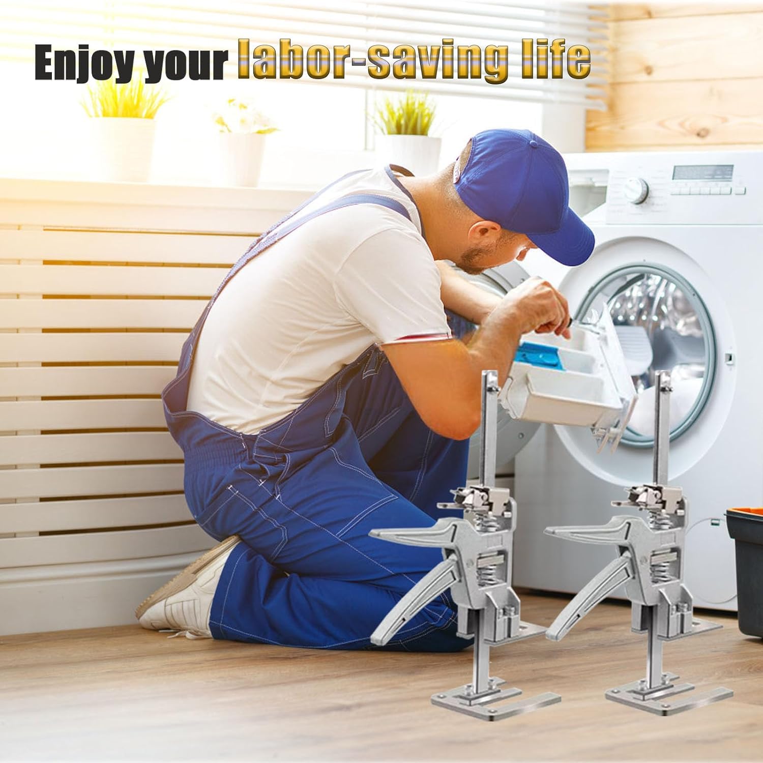 Heavy Duty Steel Furniture Lifting Jack Tool - 880lbs Capacity (2pcs) with Leveling & Slow Descent Control - Perfect for Wall Tile Installation, Door Panel Lifting, Washing Machine Leveling & Home Renovation Projects