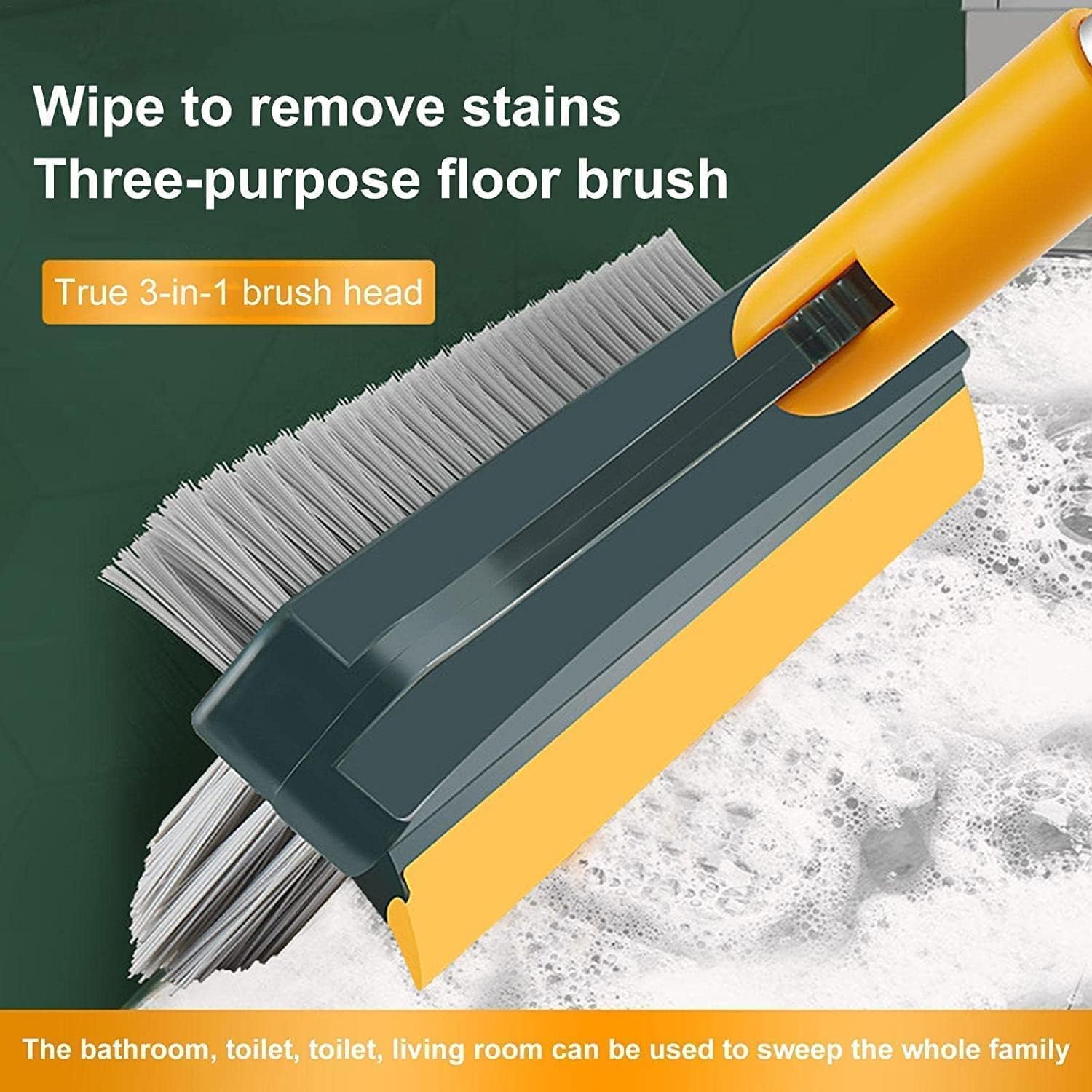 FIGMENT 3-in-1 Bathroom Cleaning Brush with Wiper - Long Handle 180° Rotating Toilet Brush for Bathroom Tiles & Floor Scrubber - Multicolor - Perfect for Shower, Bathtub, Sink & Tile Cleaning